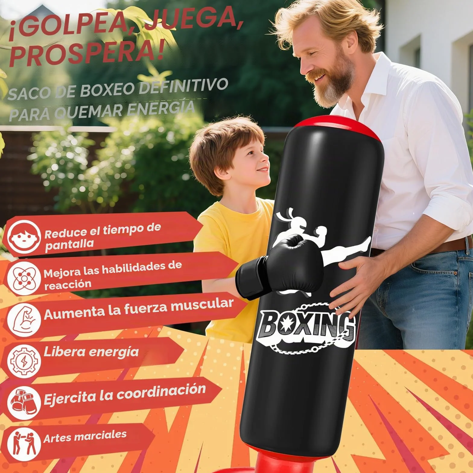 Saco de Boxeo Niños 160cm Bolsa Inflable con Guantes y Bomba para MMA Taekwondo