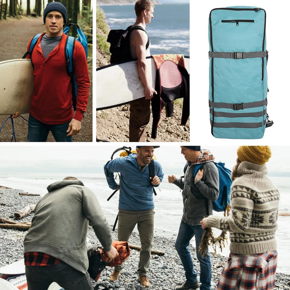 Mochila Transporte Tablas Paddle Surf Fabricada En Nylon Impermeable De Alta Resistencia Con Gran Capacidad 84L Diseño Ergonométrico Correas Ajustables Para Aventuras En Ríos Lagos Y Playa 90x36x26cm