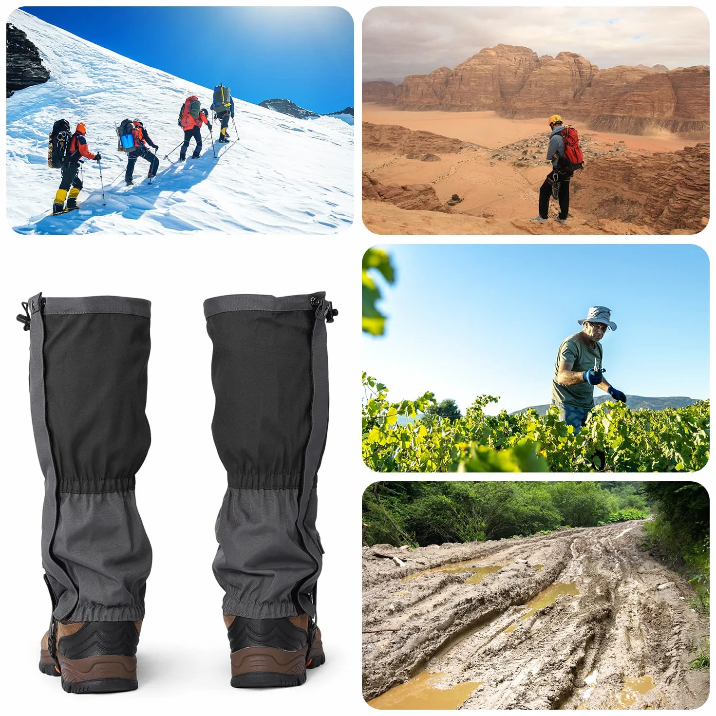 Polainas para Piernas de Nieve, 1 Par de Polainas Impermeables de Tela Oxford para Exteriores, a Prueba de Viento, para Senderismo, para Raquetas de Nieve, Escalada, Esquí, Motociclismo(Negro)