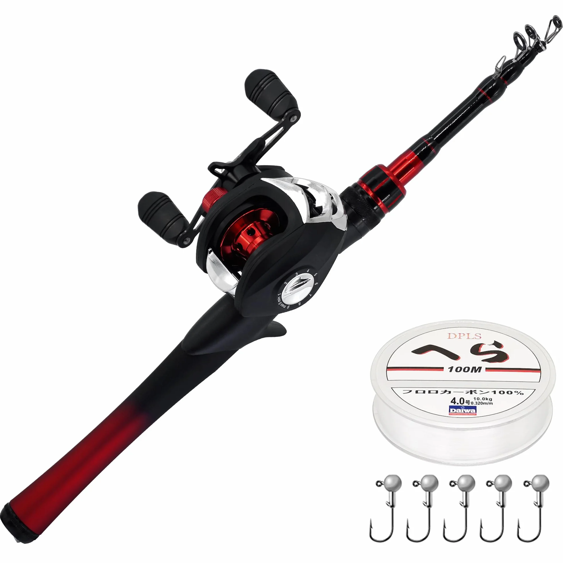 Kilitn Combo de caña de Pescar y Carrete, Combo de baitcasting Carrete de baitcast 1.5M Caña telescópica de Fibra de Vidrio Duradera con línea de Pesca Kits completos Mango cómodo