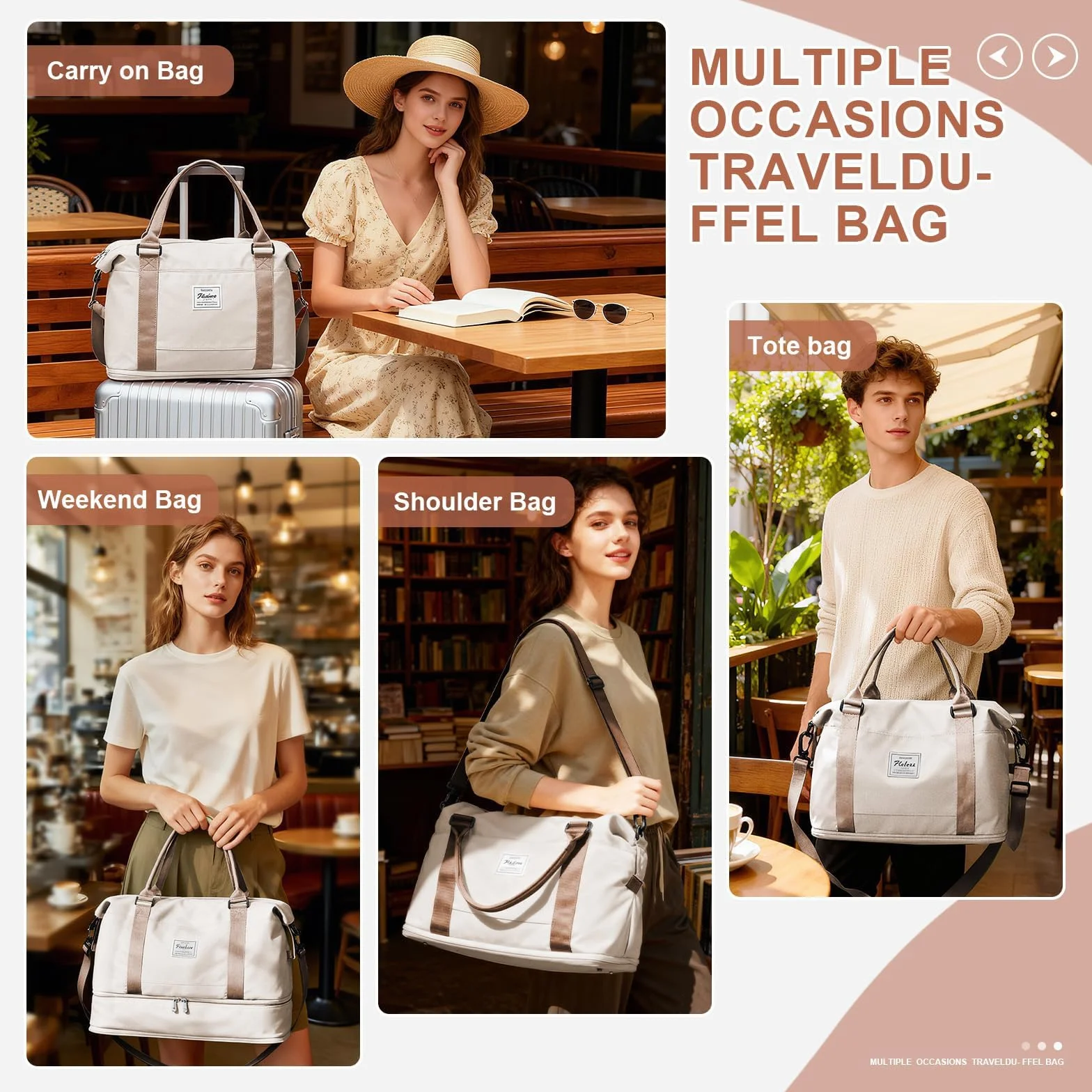SEAFEW Bolsa de Viaje 40x20x25 Impermeable para Ryanair Equipaje de Mano Mujer Marrón Beige Claro