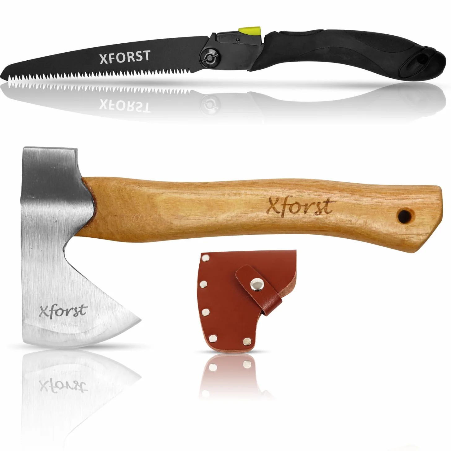 Xforst Pack: Hacha AG1 + Sierra Plegable FS24 – Combinación Outdoor, Camping, Bushcraft y Jardinería