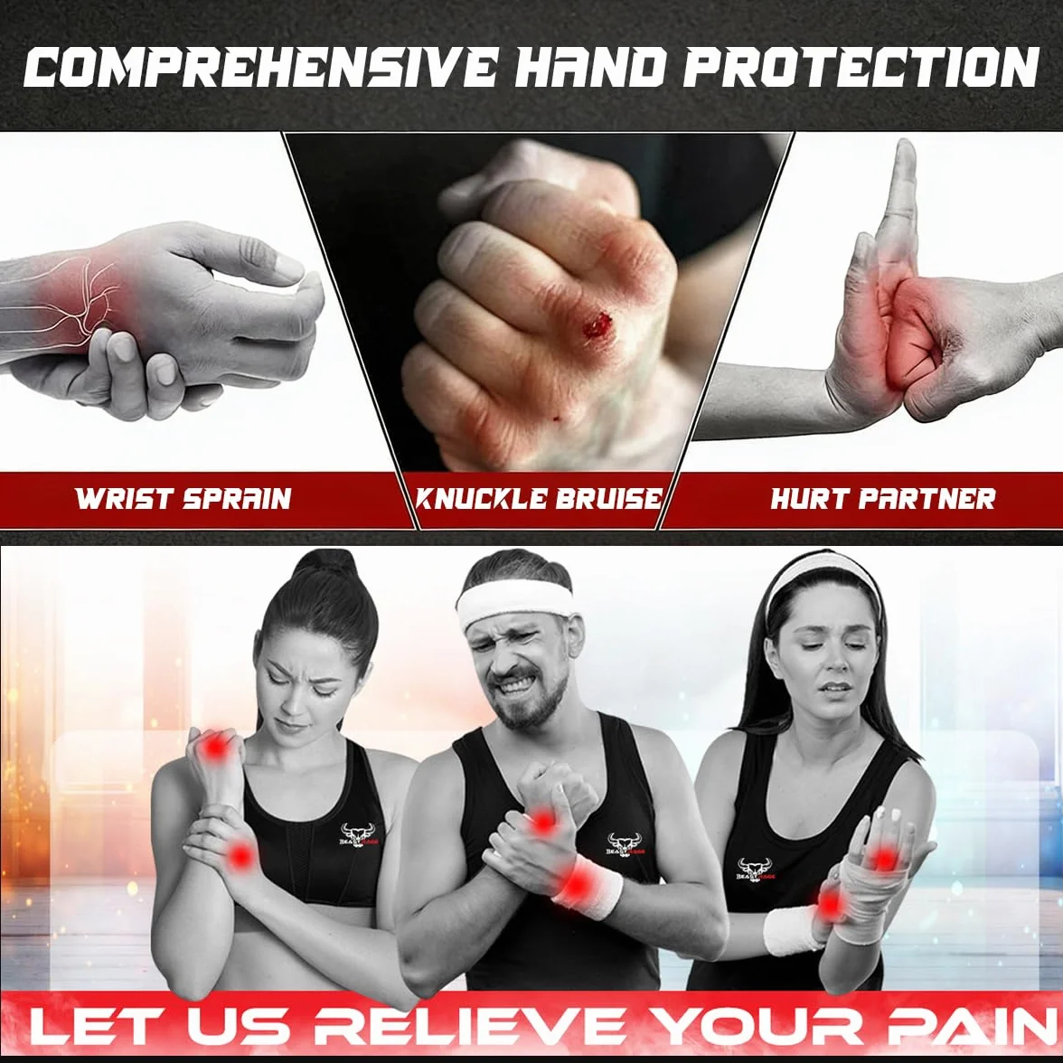 Guantes de Boxeo con Correas de 75 cm, Acolchado para Muay Thai, MMA, Kick Boxing