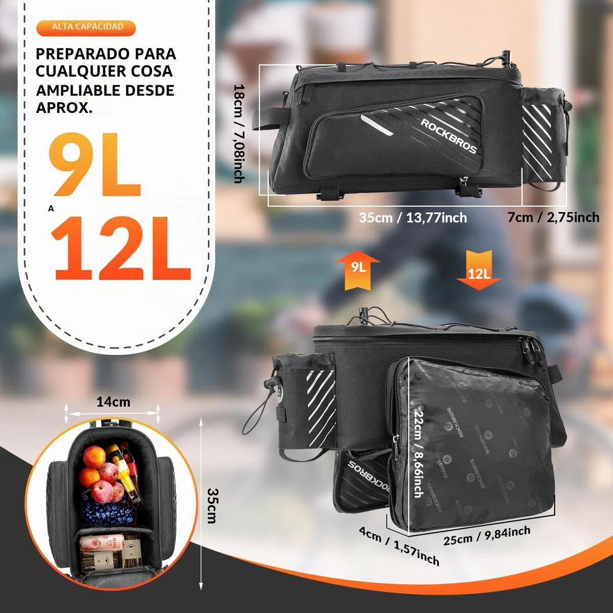 ROCKBROS Bolsa Trasera de Bicicleta para Portaequipajes Alforja Multifuncional Extensible 9-12L para Asieto con Funda Impermeable para MTB Bicicleta Carretera Viaje