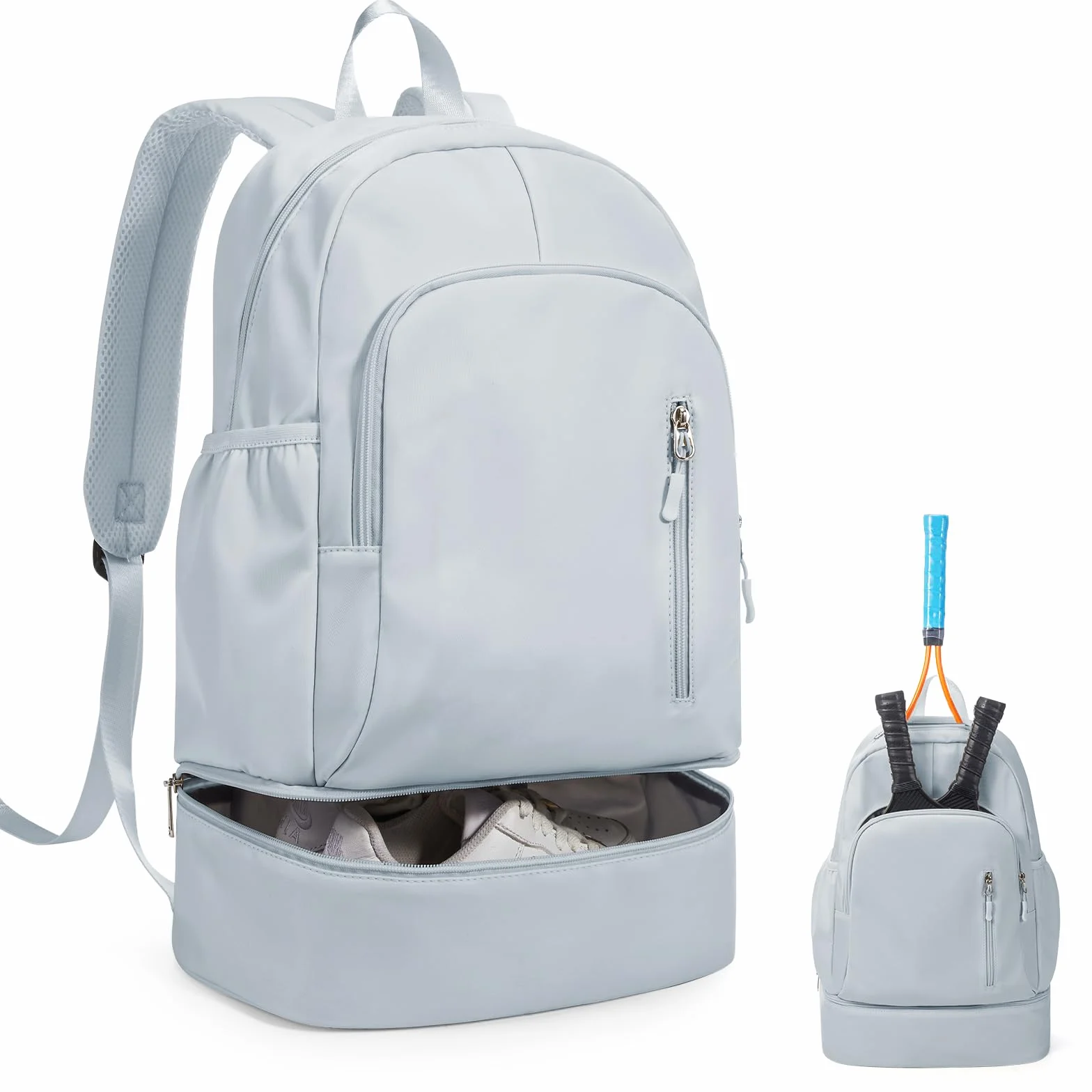 Suradar Mochila Deporte Mujer con Compartimento para Zapatos, Bolsa de Gimnasio Natación Yoga Azul Claro