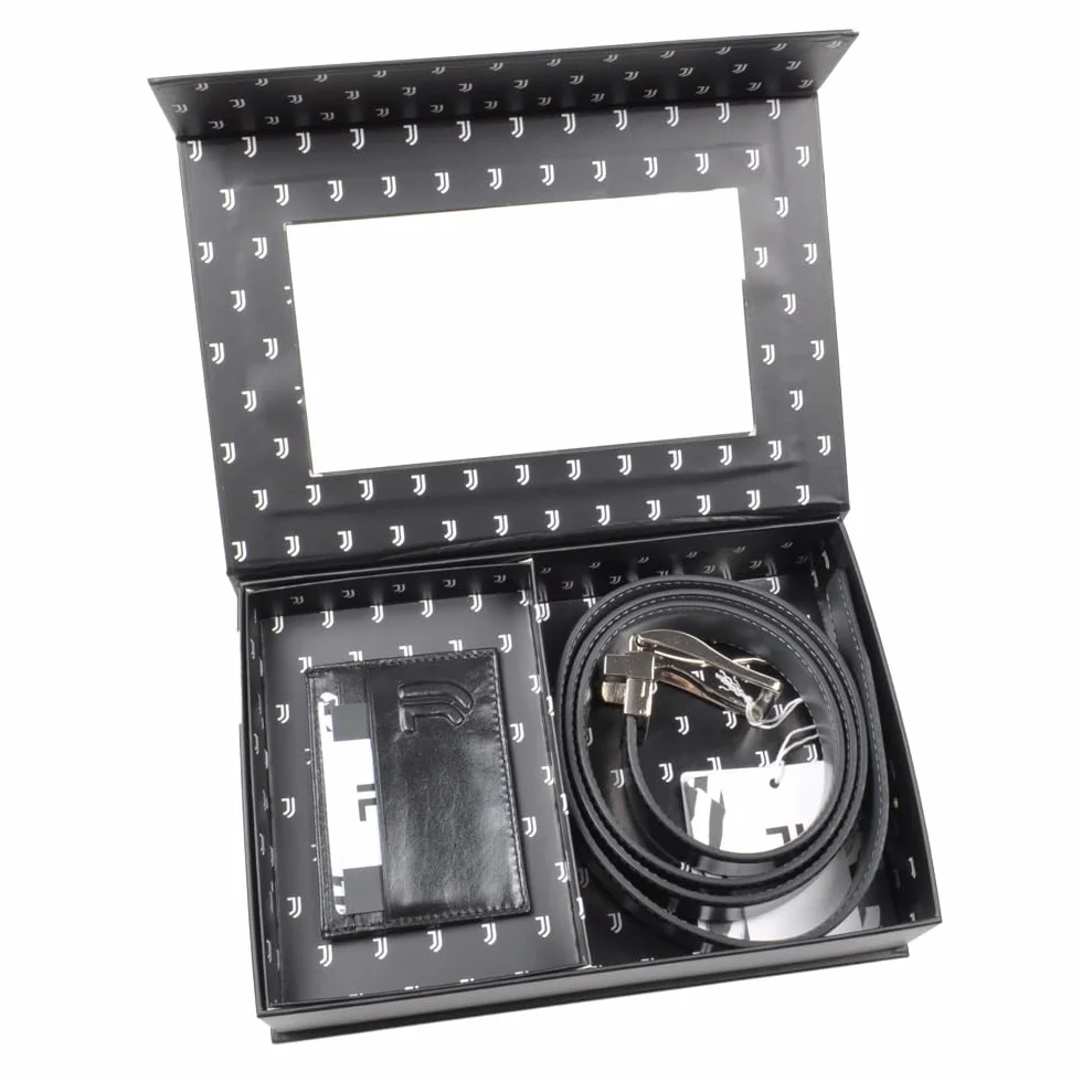 JUVENTUS Set de regalo cinturón piel tarjetero crédito caja oficial negro accesorios hombre