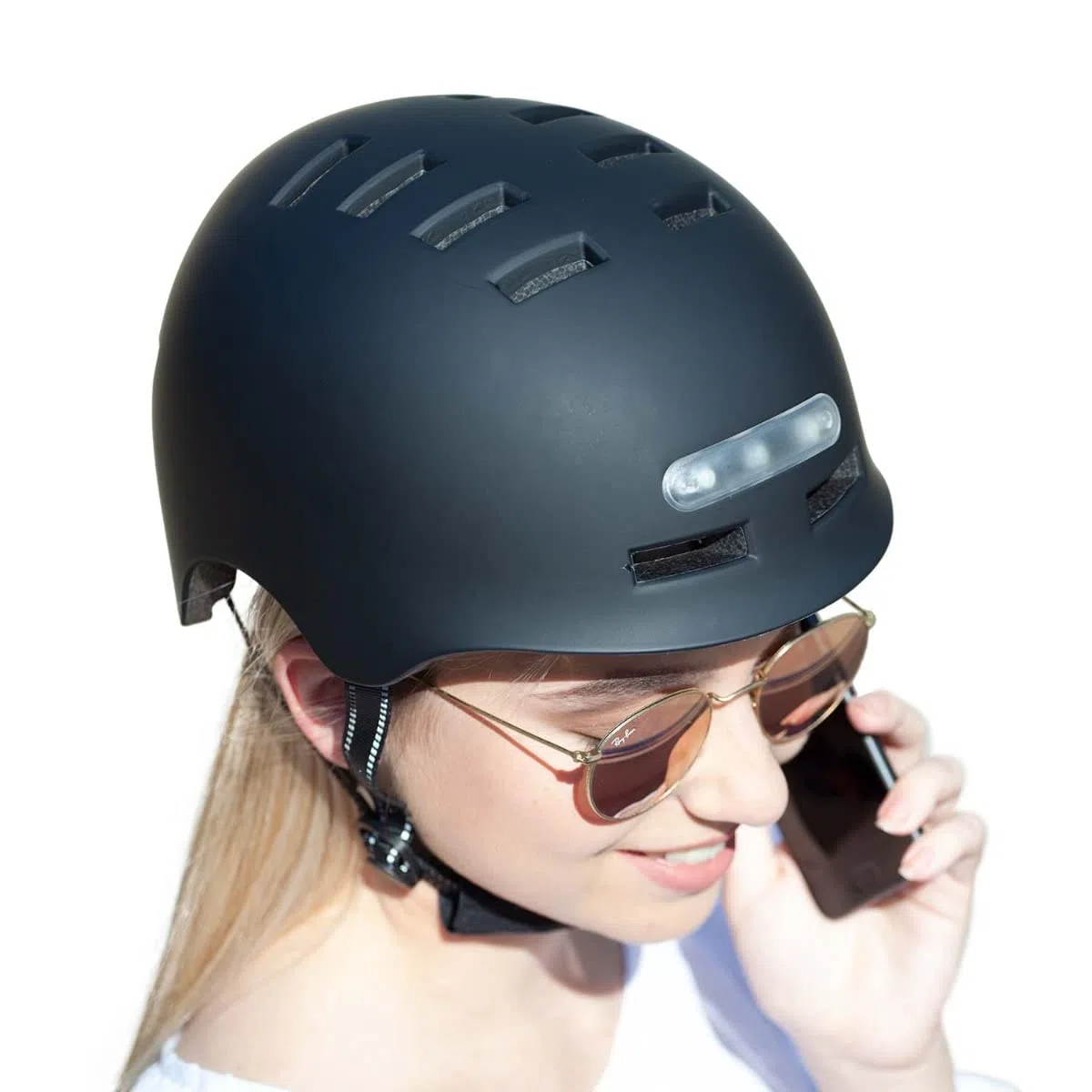 MOLTO - Casco con luz Frontal y Trasera LED para Adultos | Ideal para patinetes eléctricos, Bicicletas, Scooter o monopatín| Resistente y Duradero | Funciona con baterías Recargables