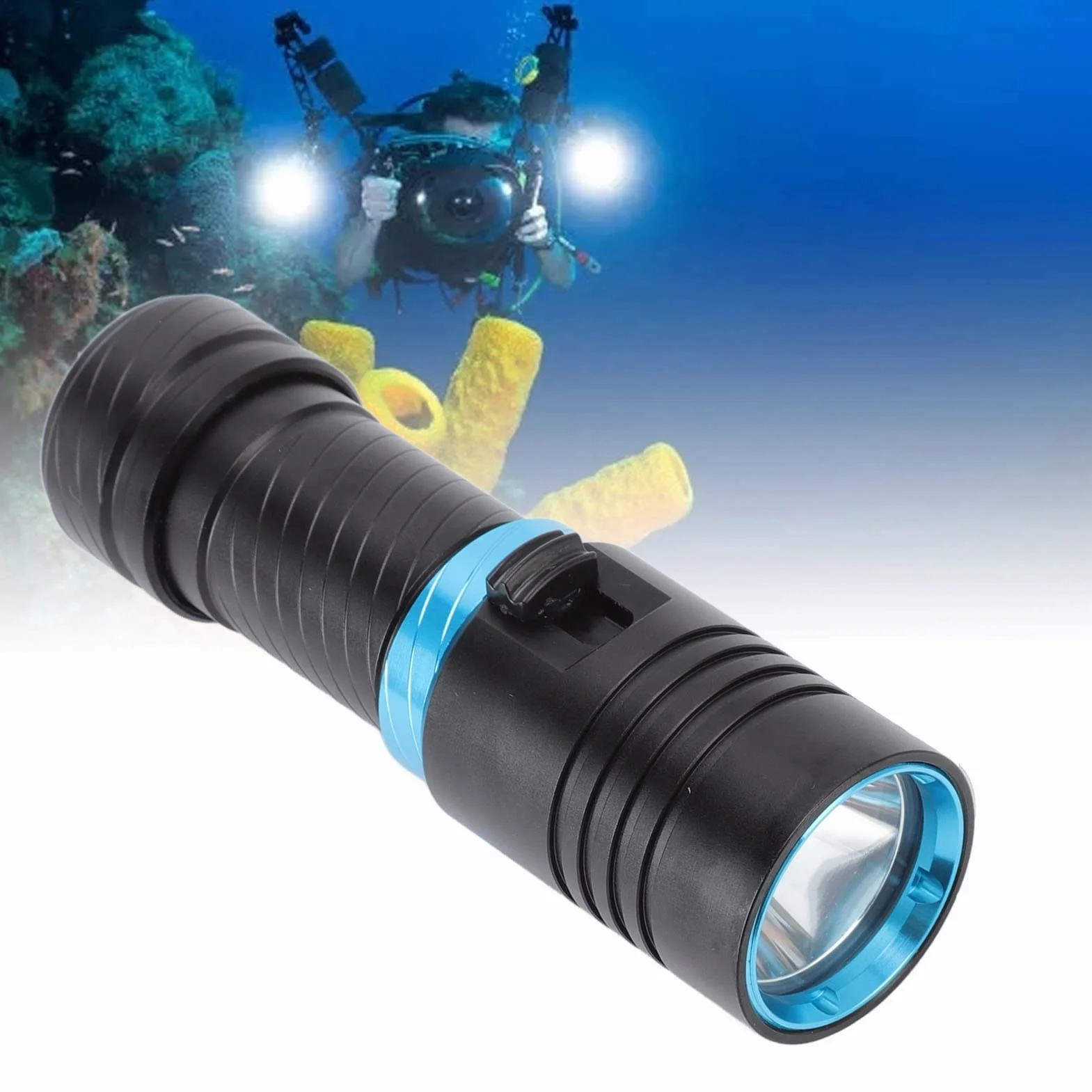 Luces de Buceo de 5000 Lúmenes, Linterna de Buceo, Linterna Subacuática Profesional 150 M IPX8 Antorcha de Buceo a Prueba de Agua Regulable L2 Cuentas LED Luces de Buceo para Buceo