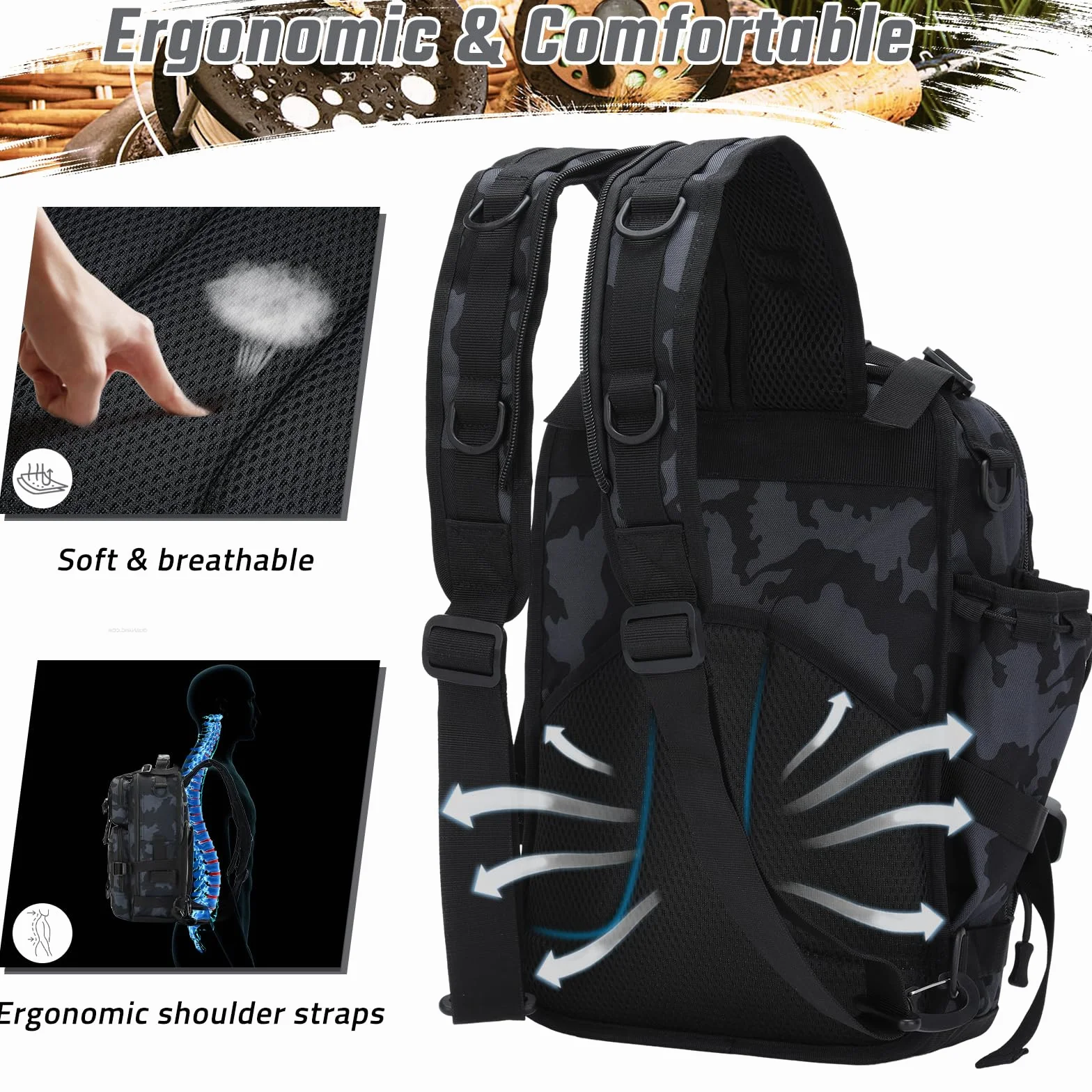 Mochila de Pesca Impermeable Táctica Molle Senderismo Caza