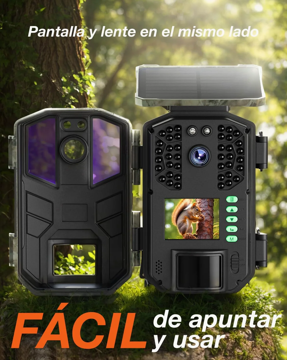 iZEEKER Cámara de Caza Solar 4K 48MP, con Visión Nocturna, Impermeable IP66, 0.1s Tiempo de Activación, Batería de Litio de Gran Capacidad Integrada, Observación de Animales, con Tarjeta SD de 32GB