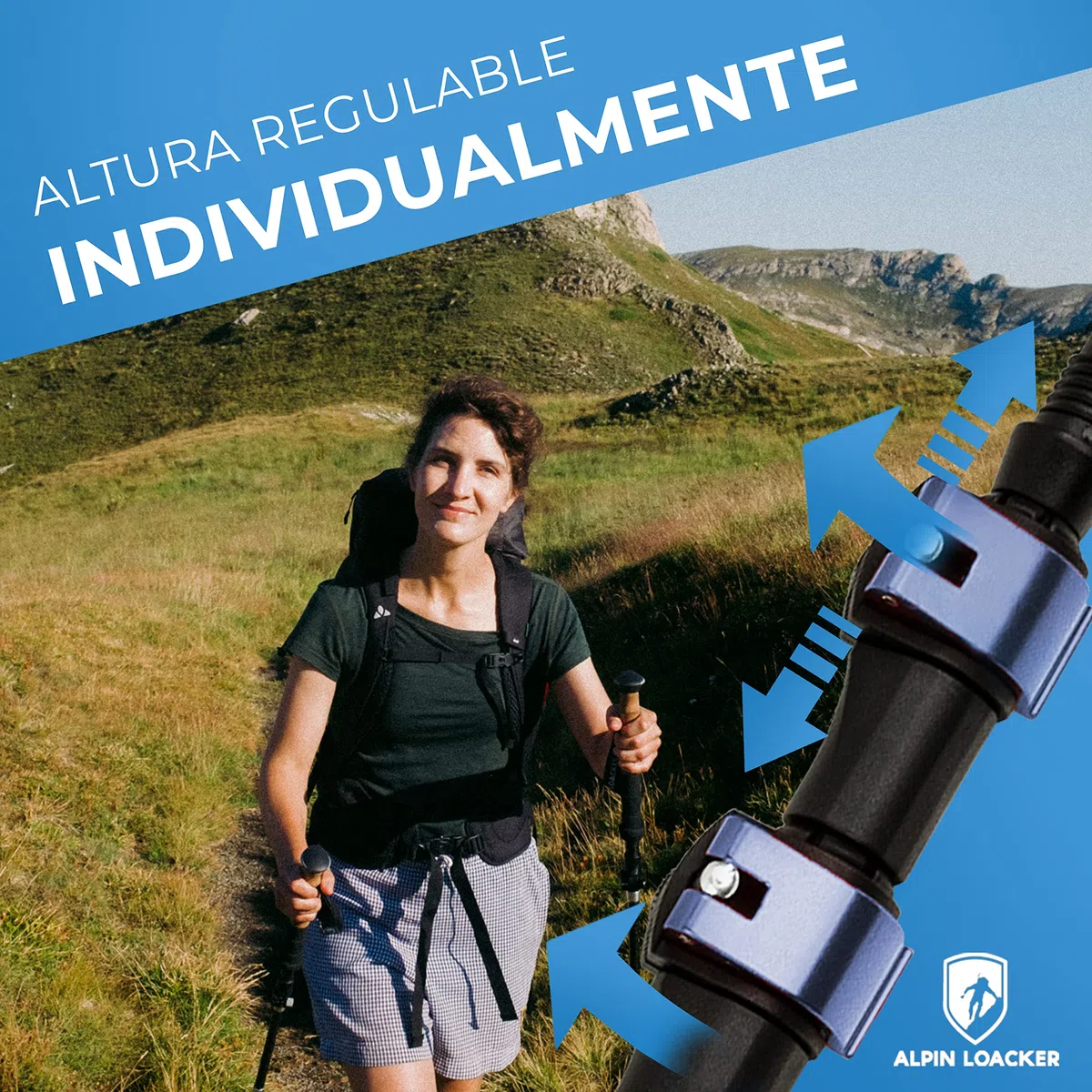 ALPIN LOACKER Bastones Trekking Telescopicos, Aluminio Ligero + Accesorios + Bolso | Palos Senderismo Extensible Altura Regulable: Poles Montaña, Nordic Walking, Trail Running Asfalto