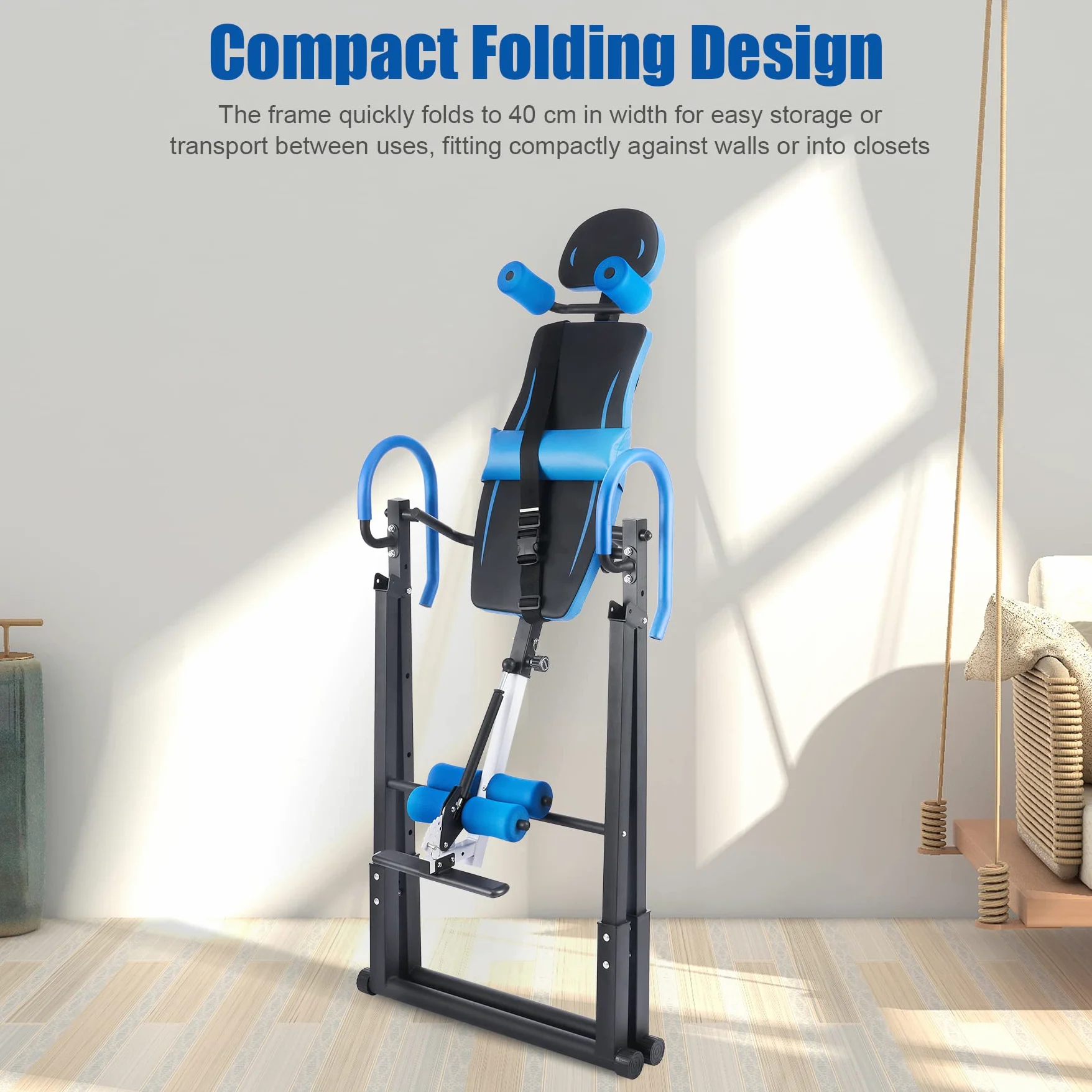 ZELUS Tabla de Inversión Plegable para Fitness en Casa Tabla de Inversión Gravitacional de Altura Ajustable 130cm-182cm Banco de Inversión por Gravedad con Respaldo Acolchado
