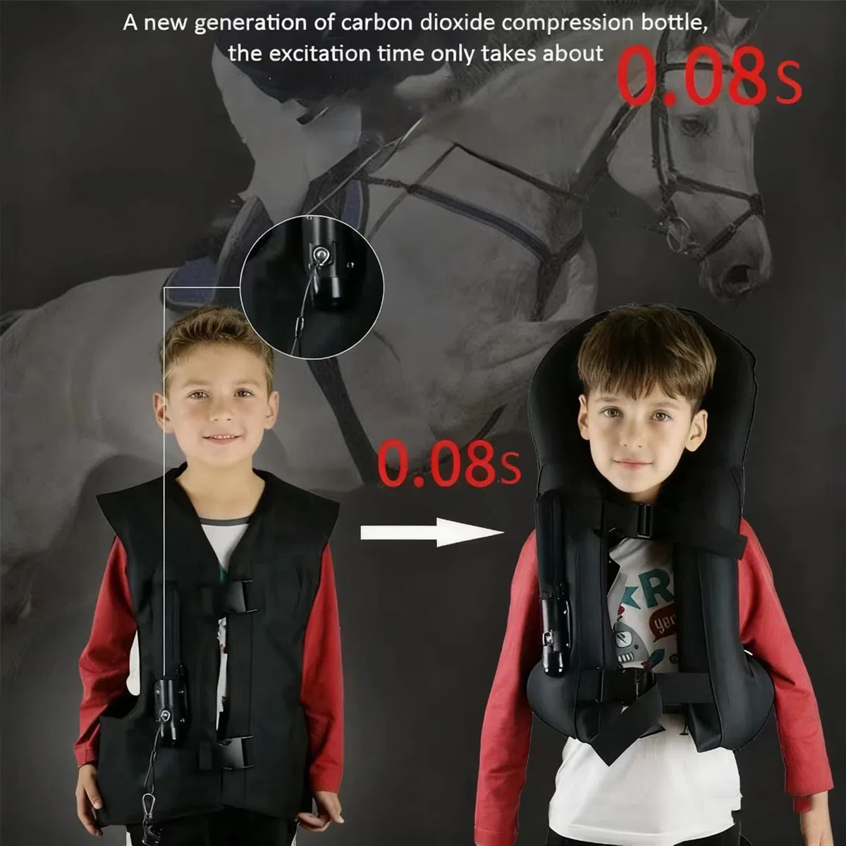 Chaleco De Airbag para Montar A Caballo para Niños, Jinete Ecuestre Ajustable Entrenamiento De Equitación En Motocicleta Chaleco Protector Botella De Compresión No Incluida