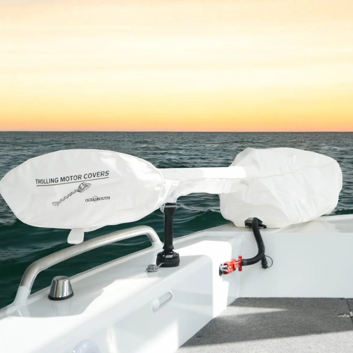 Oceansouth Cubierta personalizada diseñada para motores de arrastre MINN KOTA (cubierta compatible con Riptide Terrova, 1371 mm, blanco)