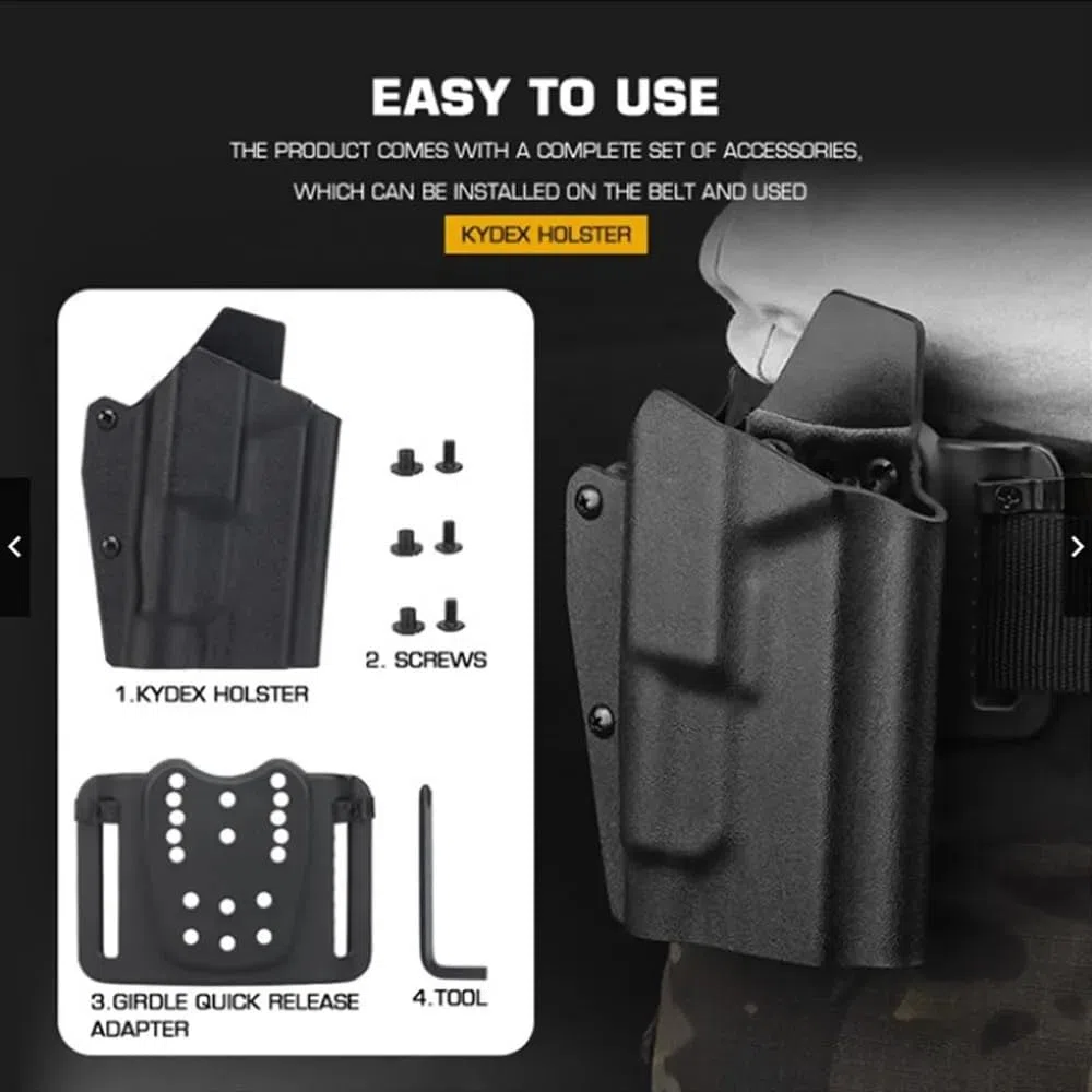 Kydex Funda Táctica Ligera para G 17/19/19X/45 con TLR-1 Linterna Pistola Funda De Liberación Rápida QLS Kit Airsoft Gear