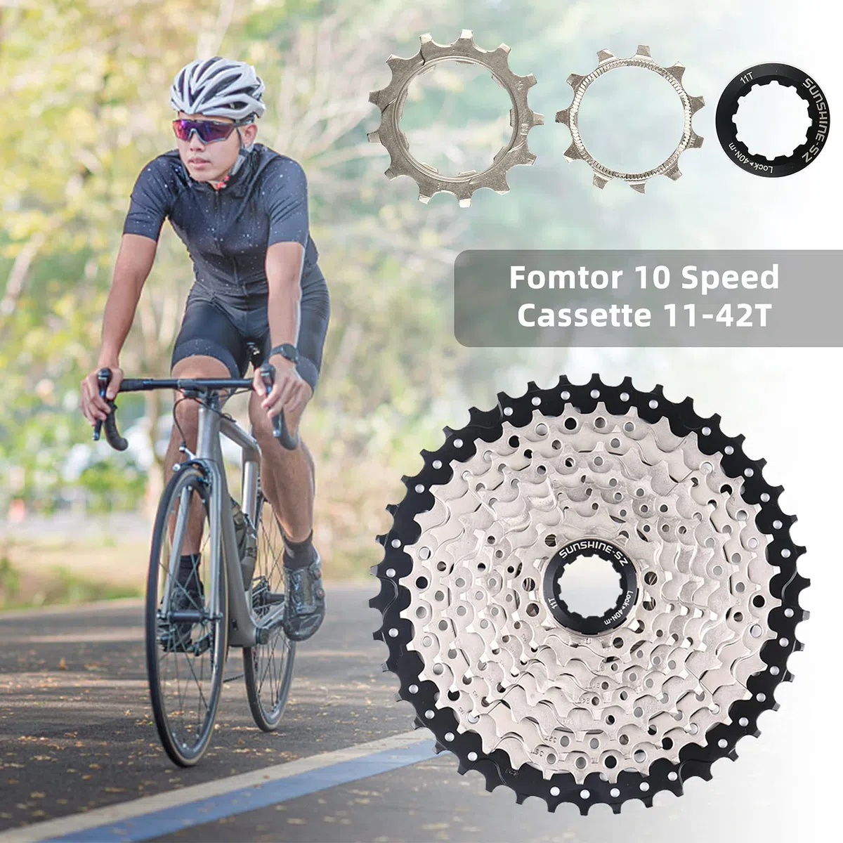 Cassette 10 velocidades, 11-42T, 10 velocidades, con Tornillo B Alargado, para Bicicleta de Carretera, Bicicleta de Carretera Plegable