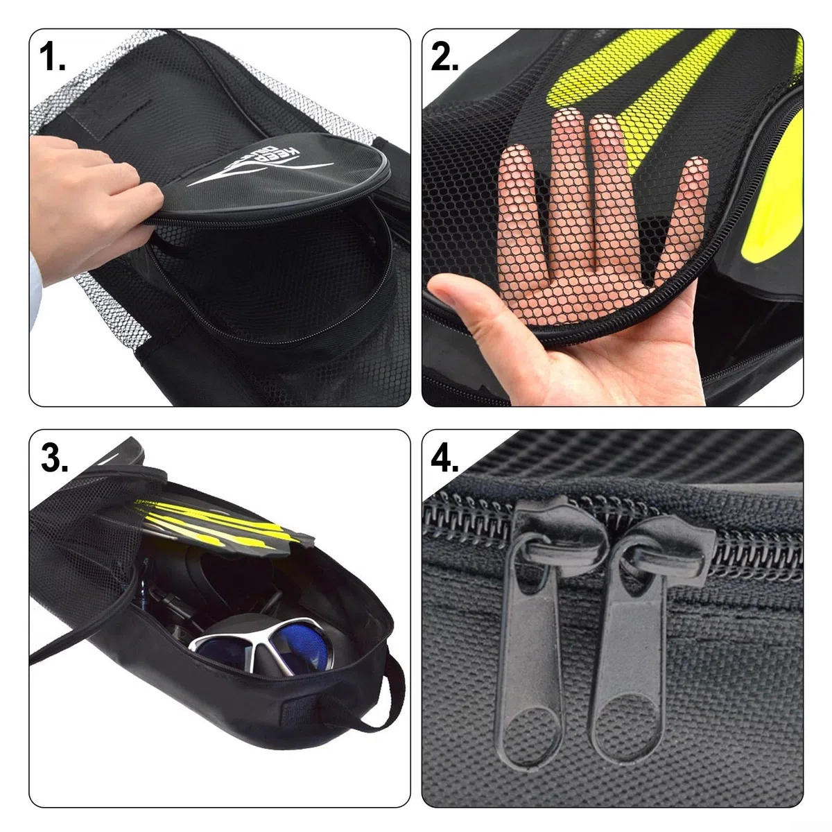 Bolsa de malla para equipo de esnórquel, bolsa de malla extra grande para playa, cómoda correa de hombro para buceo, aletas de esnórquel, aletas largas y otros equipos de Freedivng