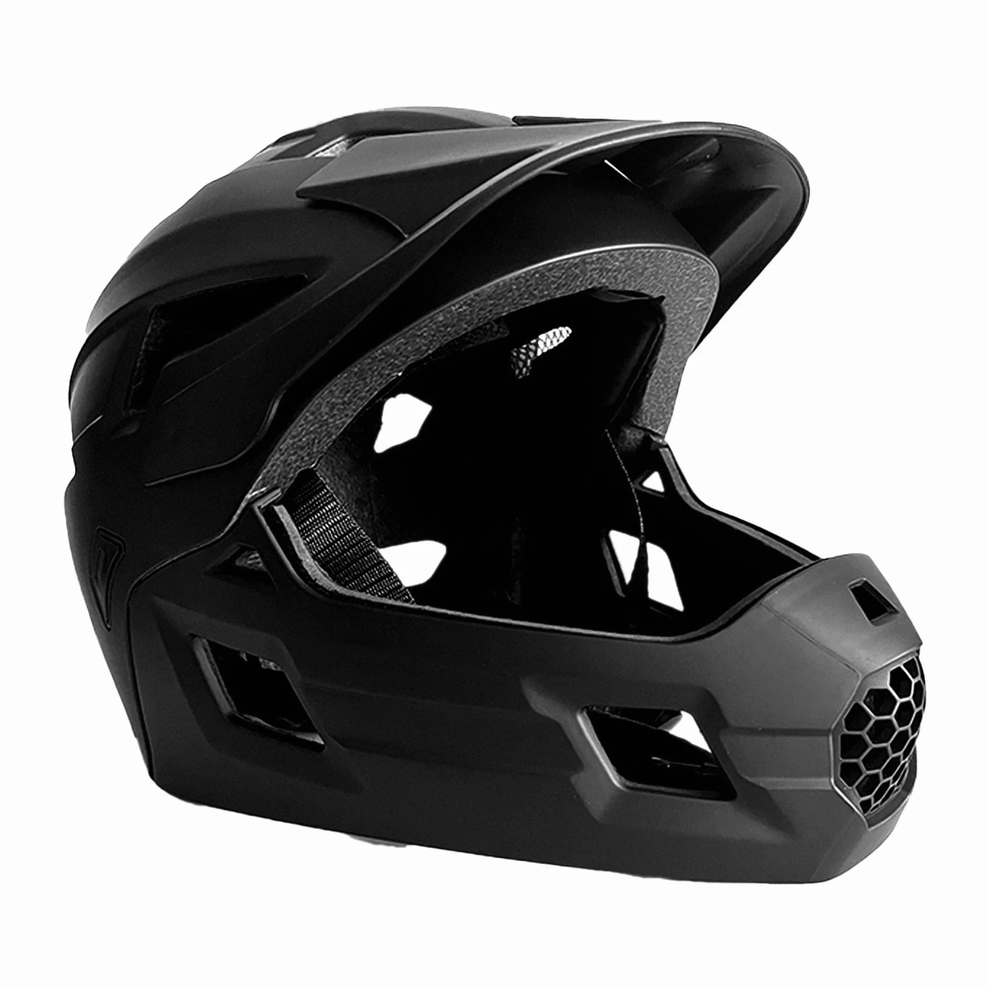 Crazy Safety Casco Bici Integral - Negro | para Bicicleta de montaña, BMX, monopatín | Casco Infantil 2 en 1 con mentonera Desmontable | Casco de Motocross Talla M 54-57 cm | Ligero y ventilado