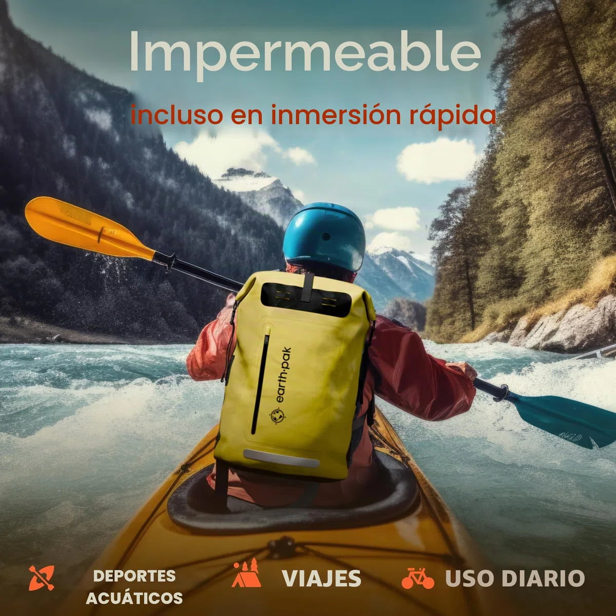 Earth Pak Mochila impermeable con cierre enrollable, bolsillo frontal, panel trasero acolchado y funda para teléfono