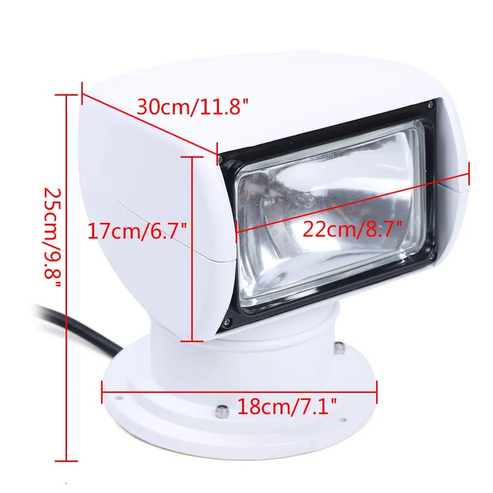 Faro de búsqueda marino para barco 12V 100W bombilla halógena para camiones, automóviles, control remoto - Faro de búsqueda portátil con rotación de 360 grados para yate, guardia costera, etc