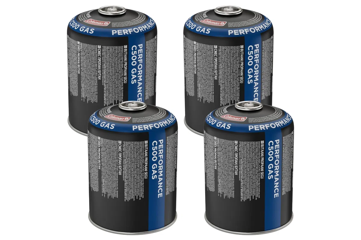 Coleman 4 x C500 Performance Cartucho Gas (Paquete de 4), Cartucho de válvula con válvula de Tornillo, Apto para Estufas o Parrillas de Camping, Potente Mezcla de butano/propano 440 g
