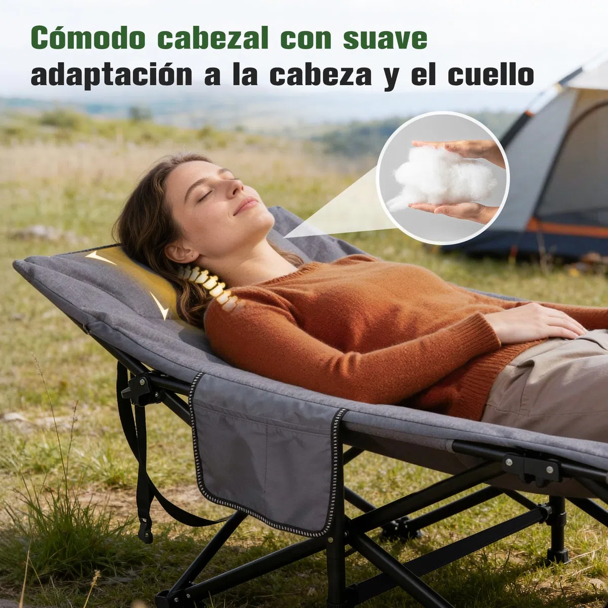 Sekey Cama de Camping Plegable con Acolchado y Bolsillo Lateral, hasta 190 x 71 x 36 cm, Superficie de Descanso Muy Ancha, Tumbona de Camping para Exterior e Interior, Ideal para jardín, Camping