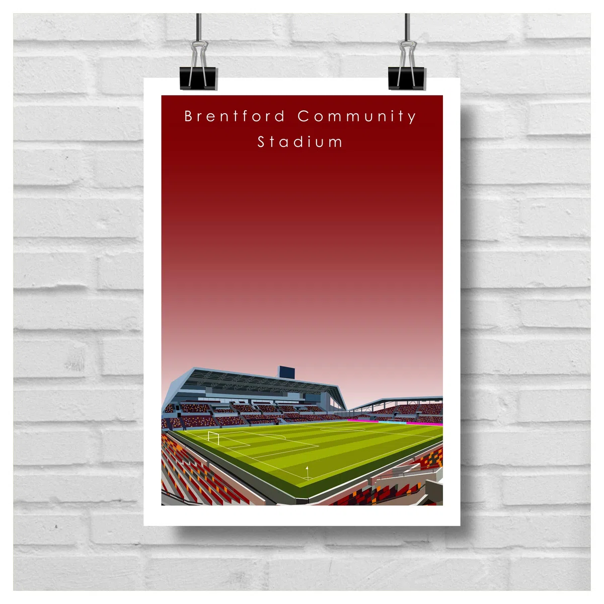 GroundDesigns BRENTFORD FC - Póster de fútbol americano GTECH COMMUNITY Stadium sin marco, tamaño A3, impresión BFC