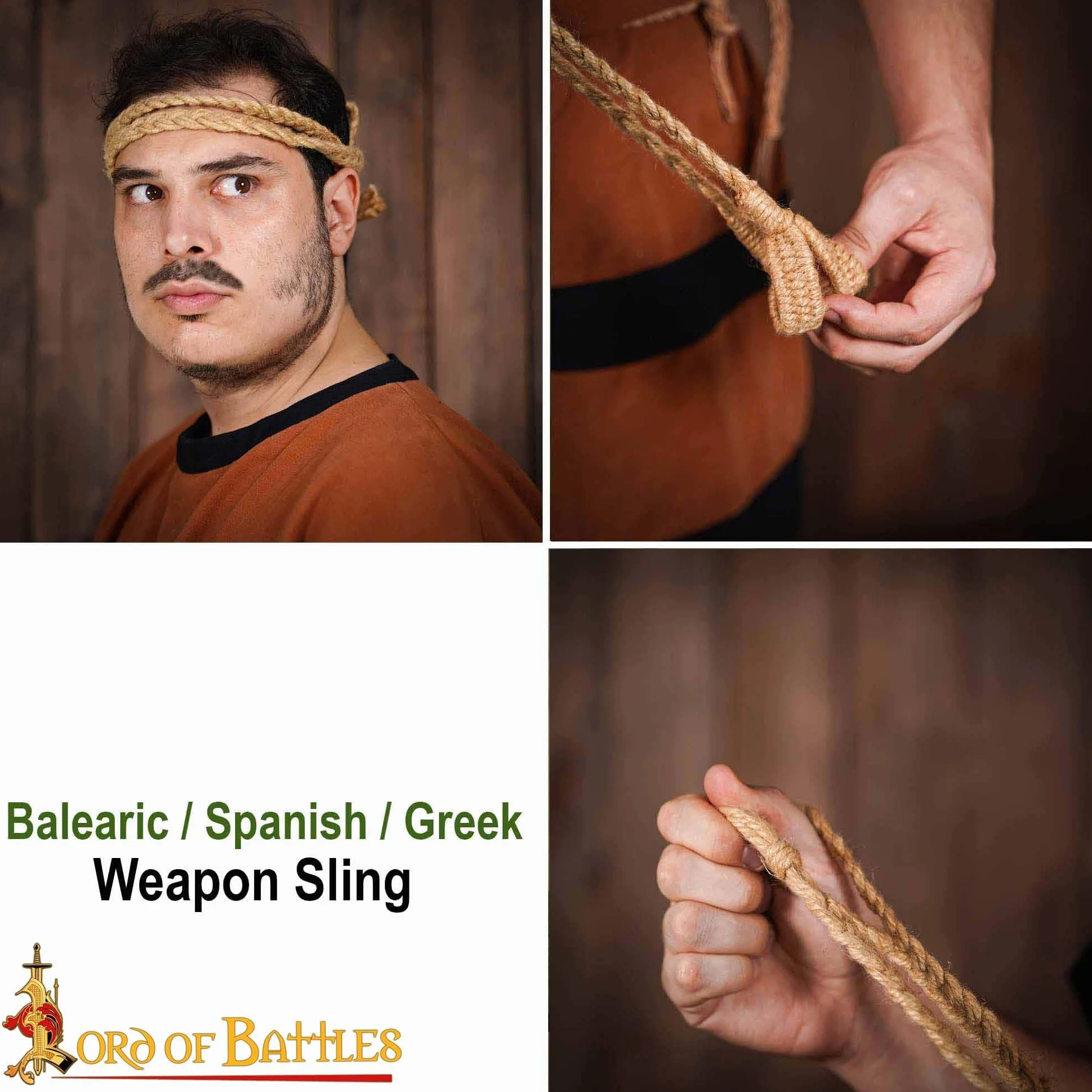 Lord of Battles Balear Romano Griego Sling hecho a mano cordones trenzados recreaciones históricas