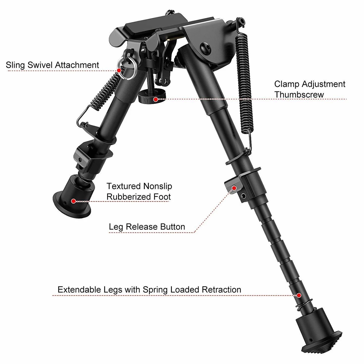 Feyachi Bípode para Rifle Ajustable de 6-9 Pulgadas Con Adaptador Picatinny - para Caza y Tiro Deportivo