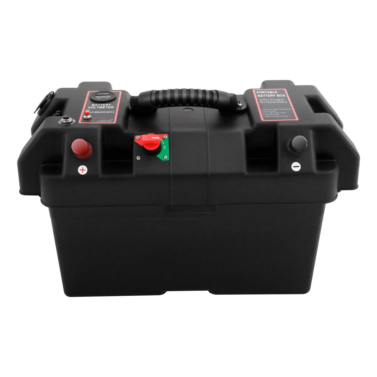 Caja de batería multifunción marina con doble puerto USB, caja de almacenamiento de batería portátil, equipada con protección contra sobrecarga de corriente para barcos y caravanas