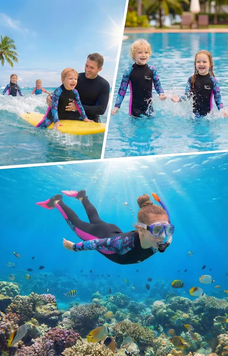 Traje de Neopreno para Niñas, 2.5mm Traje de Baño Térmico de Neopreno, Neopreno Traje de Buceo Engrosado de Manga Larga para Nadar, Bucear, Hacer Snorkel, Surf, Sup
