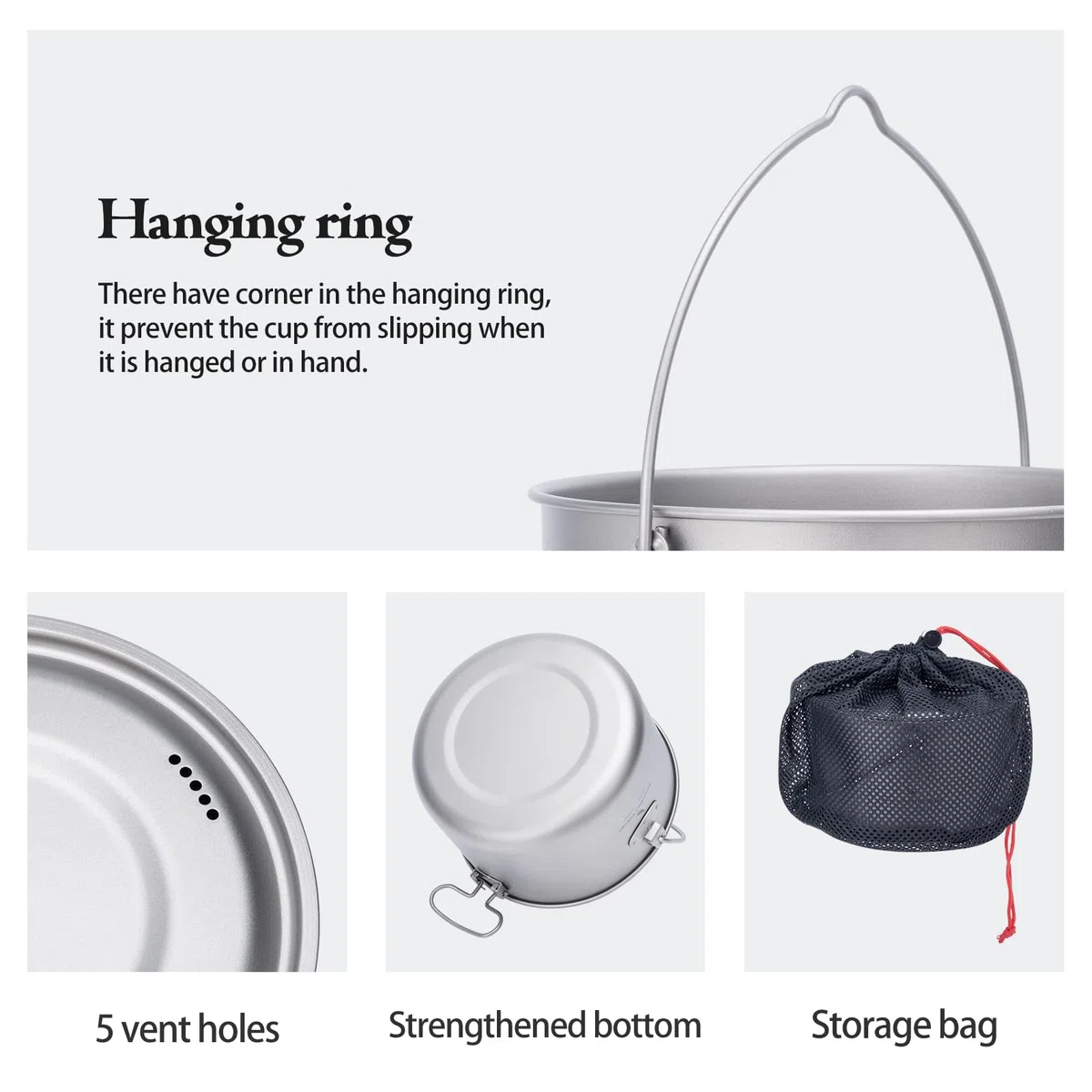 Boundless Voyage Camping Titanium olla colgante con mango plegable Picnic senderismo gran capacidad hervidor de cocina 1.3L 1.95L 2.9L