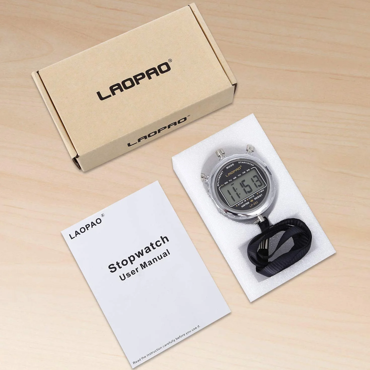 LAOPAO Cronómetro Digital, Impermeable 1/100 Segunda Precisión Temporizador,Bolsillo Gran Pantalla LCD Despertador para Fútbol Entrenador Deportivo…