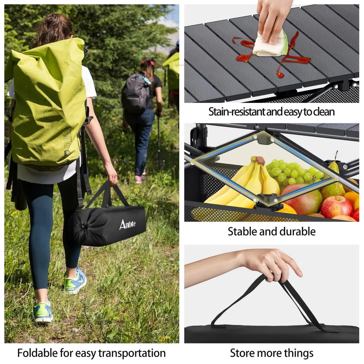 Anbte Mesa Plegable Camping 82 * 40 * 44/70cm, Altura Ajustable Mesa Portátil Aluminio con Red de Almacenamiento,Soporta 45 kg, Estructura en X para Caomping,Jardín, Playa,Barbacoa-Gris