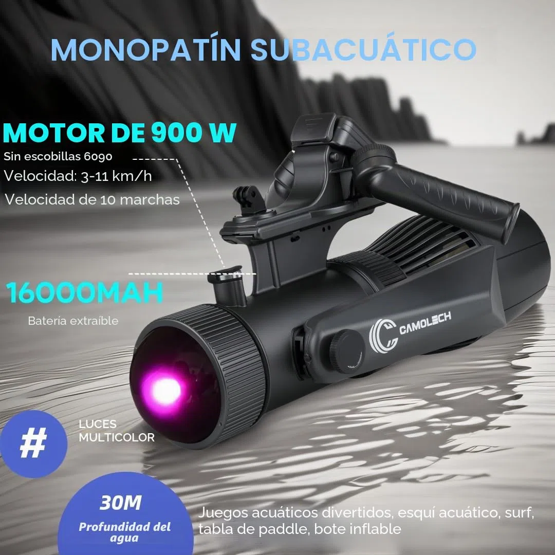 Camolech 900W Aleta eléctrica para SUP - Scooter submarino de alta velocidad de 2,8 m/s con control remoto, tiempo de ejecución de 130 minutos, motor para kayak, equipo multiusos para surf/buceo