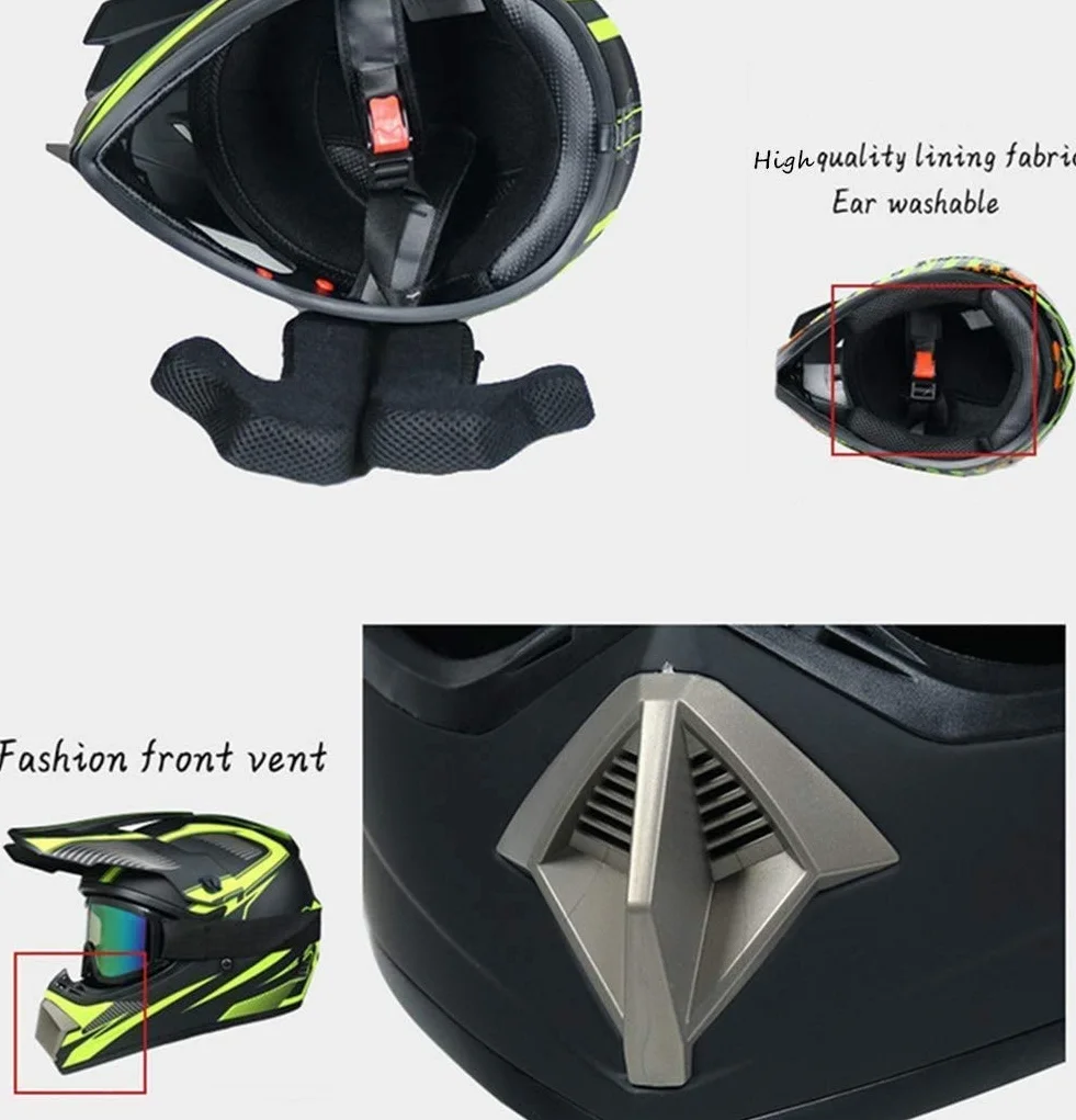Juventud Niños MTB Casco de Motocross Colocar, con Guantes Gafas Mascarilla, Unisexo Integrales ATV Todoterreno Calle Moto Cascos, Descenso Enduro Quad Dirt Bike Chocar Casco