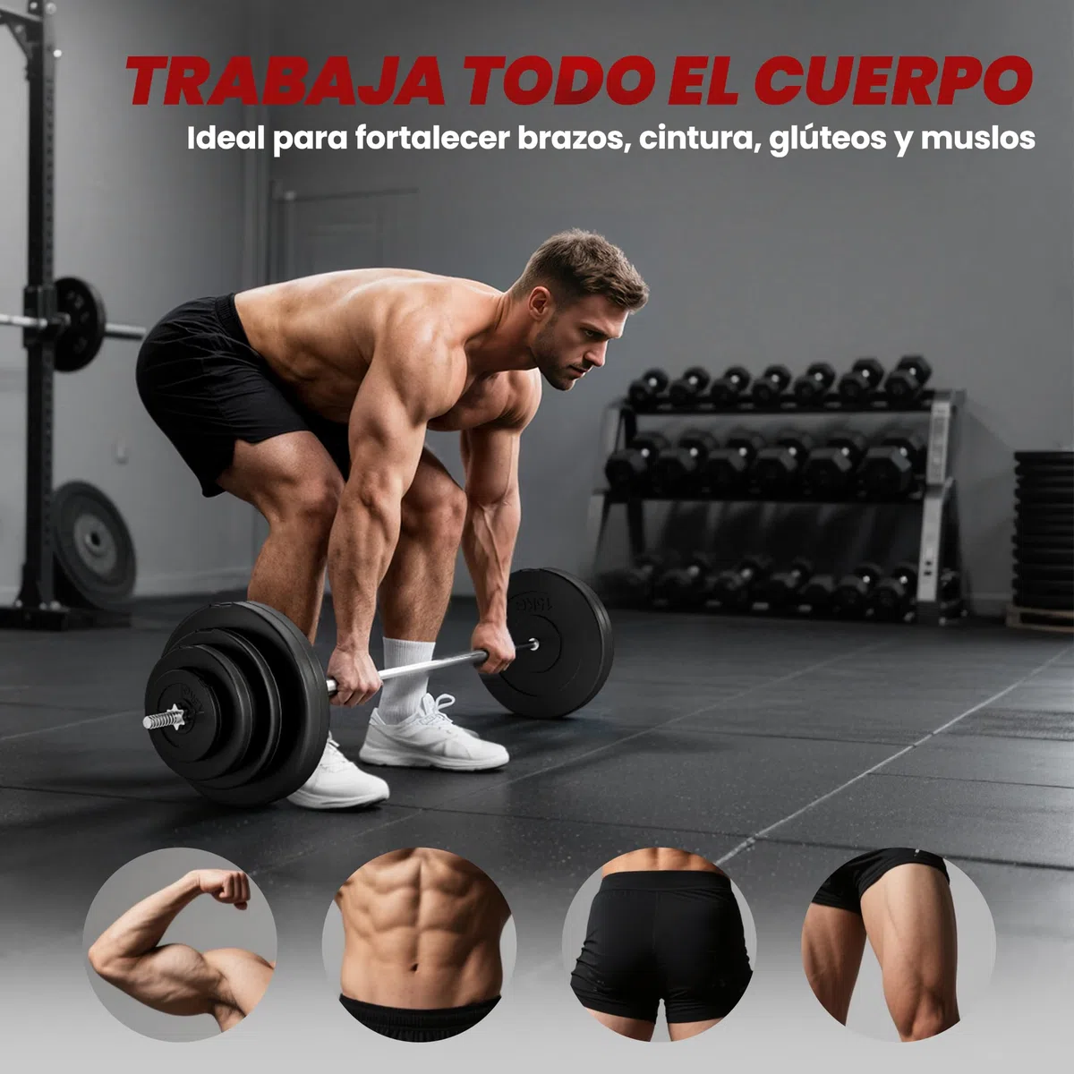 HOMCOM Barra de Pesas 70 kg con Mancuernas Set de Pesas Ajustables con 8 Discos 1,5kg 5kg 10kg 15kg y 1 Barra Juego de Mancuernas para Entrenamiento de Fuerza en Hogar Gimnasio 170x40,5x40,5 cm Negro