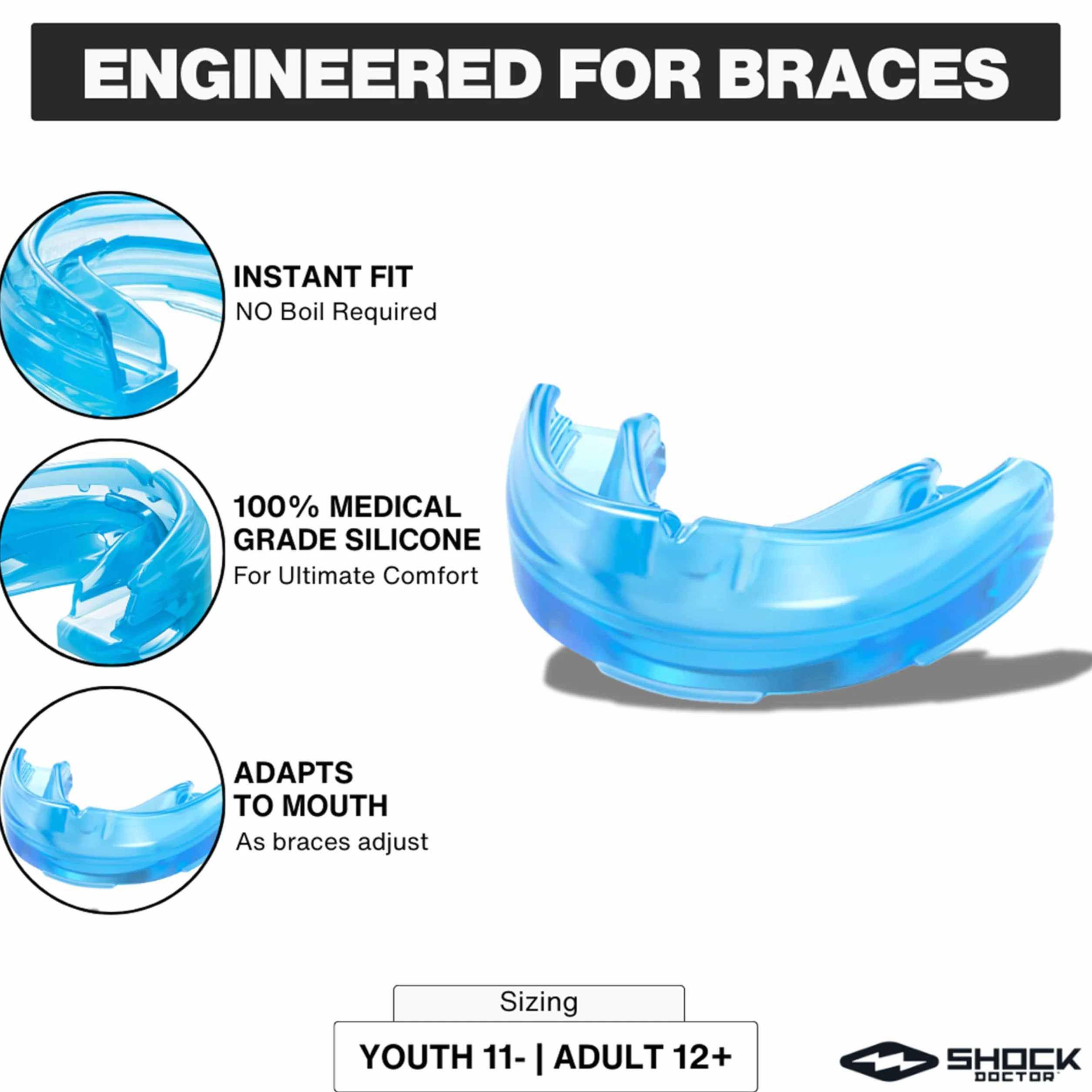 Shock Doctor Single Braces - Protección de Boca de Multi - Deporte
