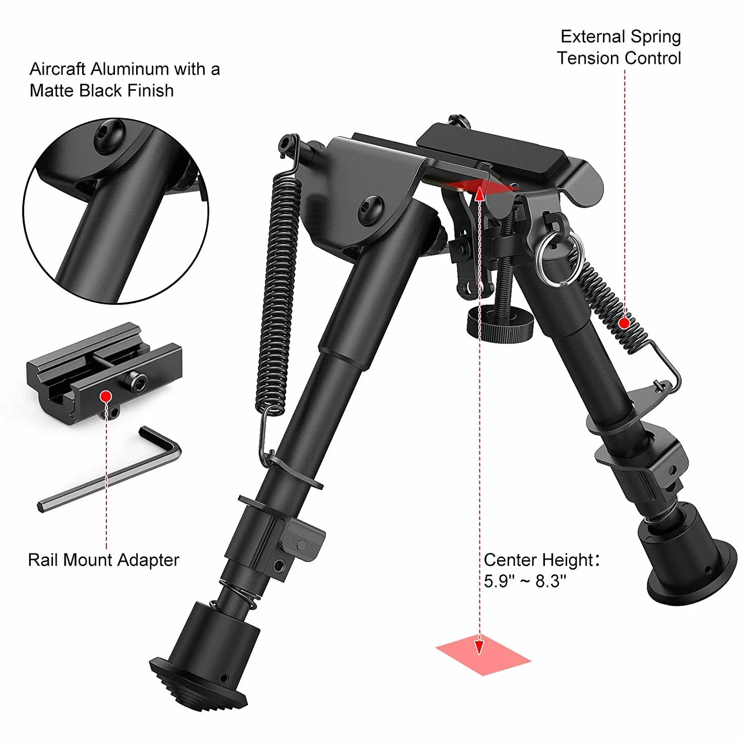Feyachi Bípode para Rifle Ajustable de 6-9 Pulgadas Con Adaptador Picatinny - para Caza y Tiro Deportivo