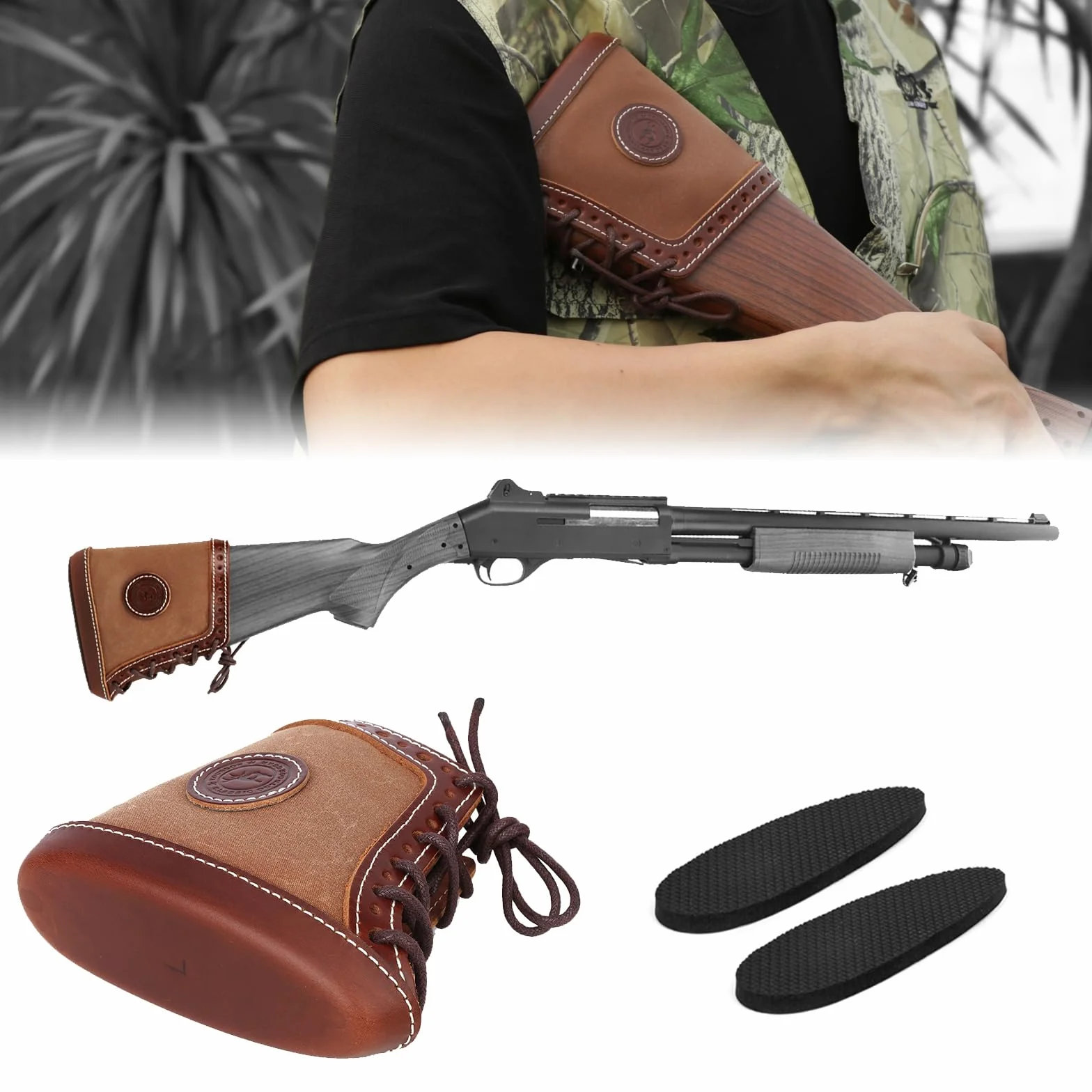 Almohadillas de cera de lona y cuero de retroceso para rifle de escopeta de rifle almohadilla de stock ajustable Buttsotck cubierta