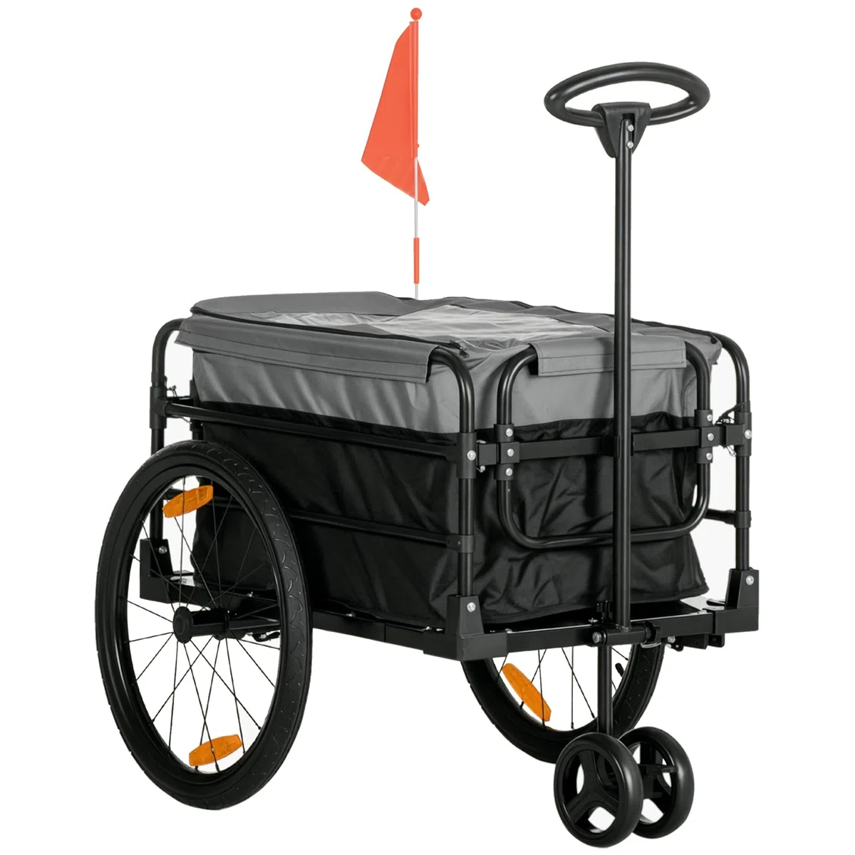 HOMCOM Remolque de bicicleta 2 en 1, remolque de carga, remolque para bicicletas con neumáticos de 20 pulgadas, capacidad de carga de 40 kg, acero, tela Oxford, negro+gris, 130 x 64 x 64/103 cm