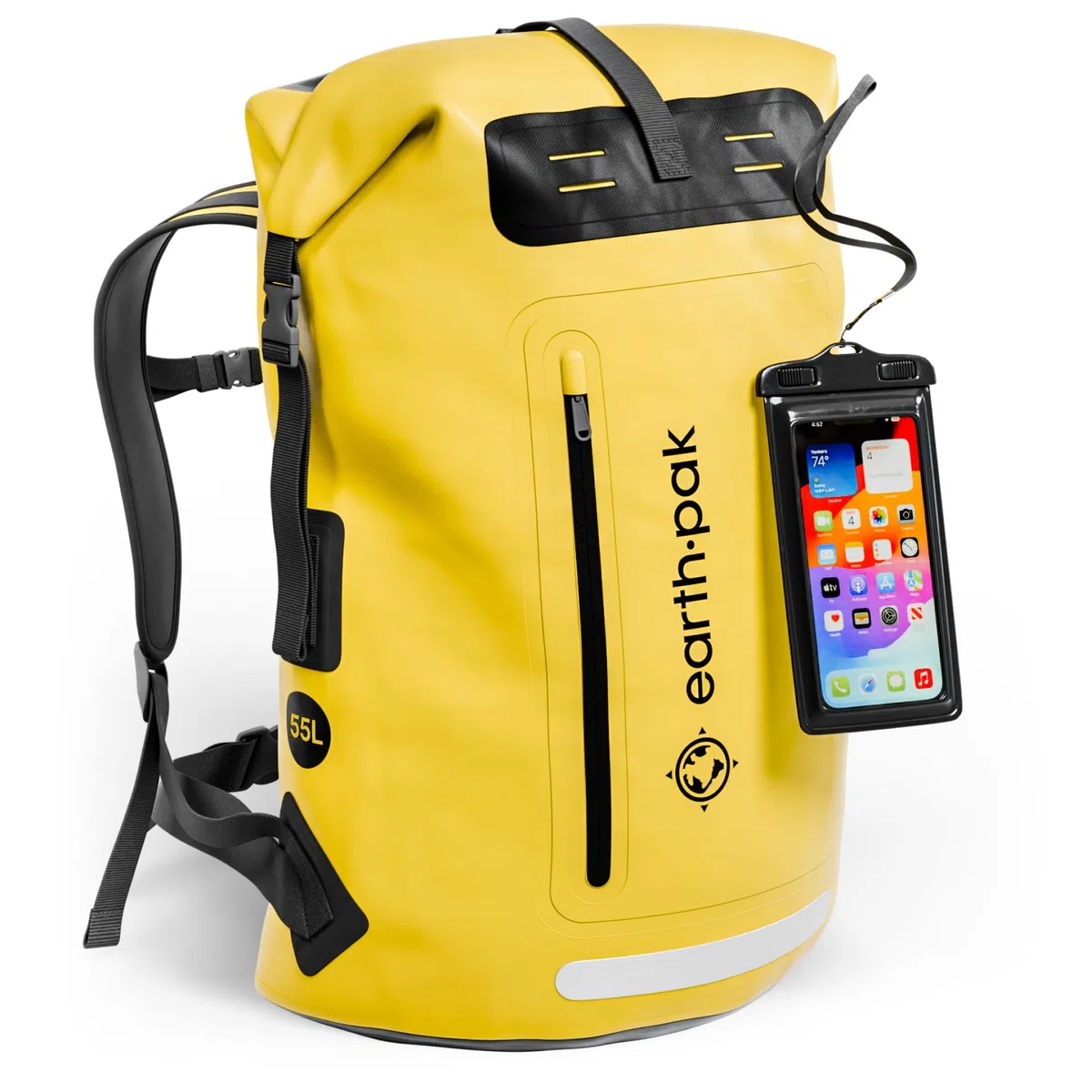 Earth Pak Mochila impermeable con cierre enrollable, bolsillo frontal, panel trasero acolchado y funda para teléfono
