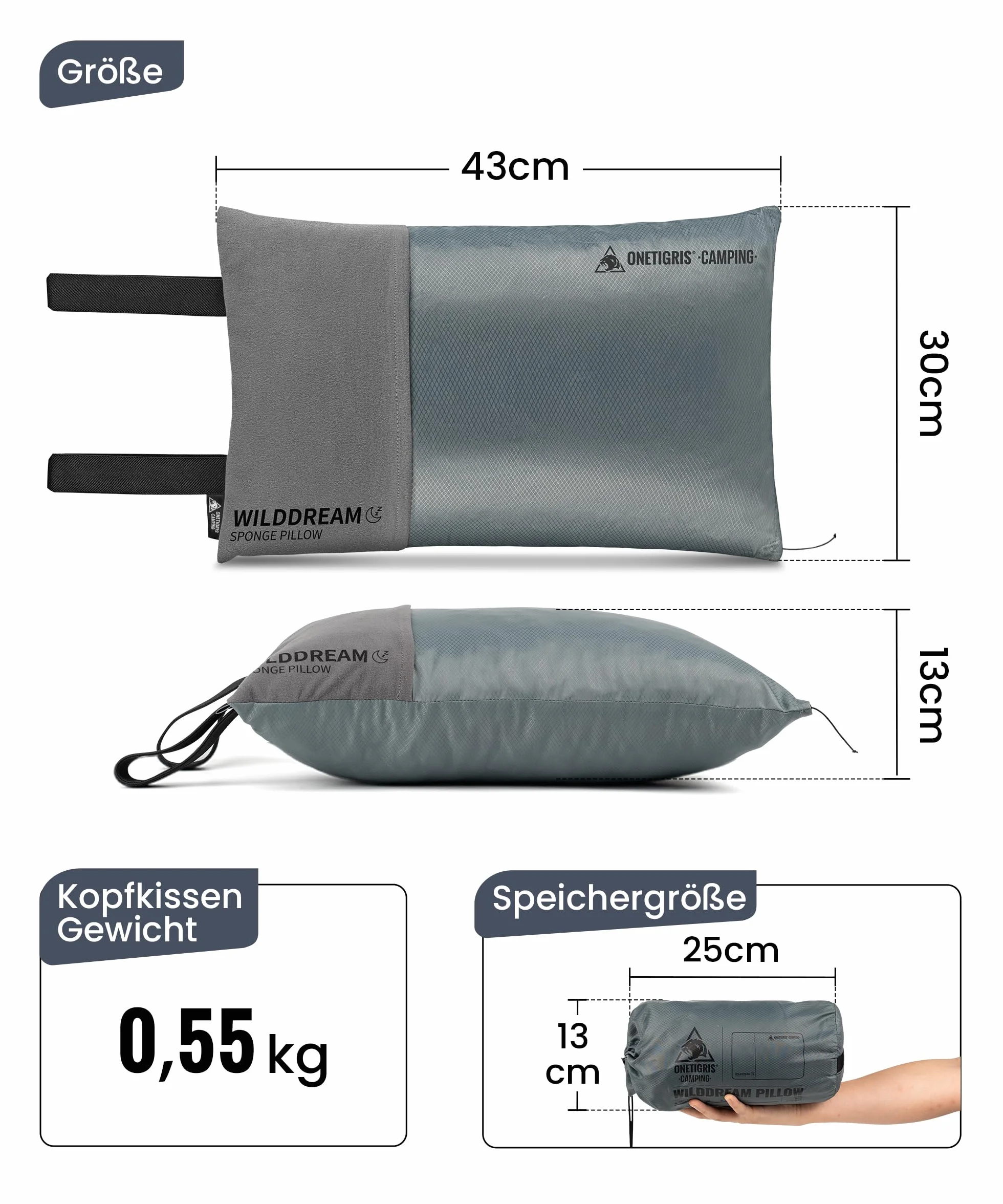 OneTigris Almohada de espuma viscoelástica para acampada