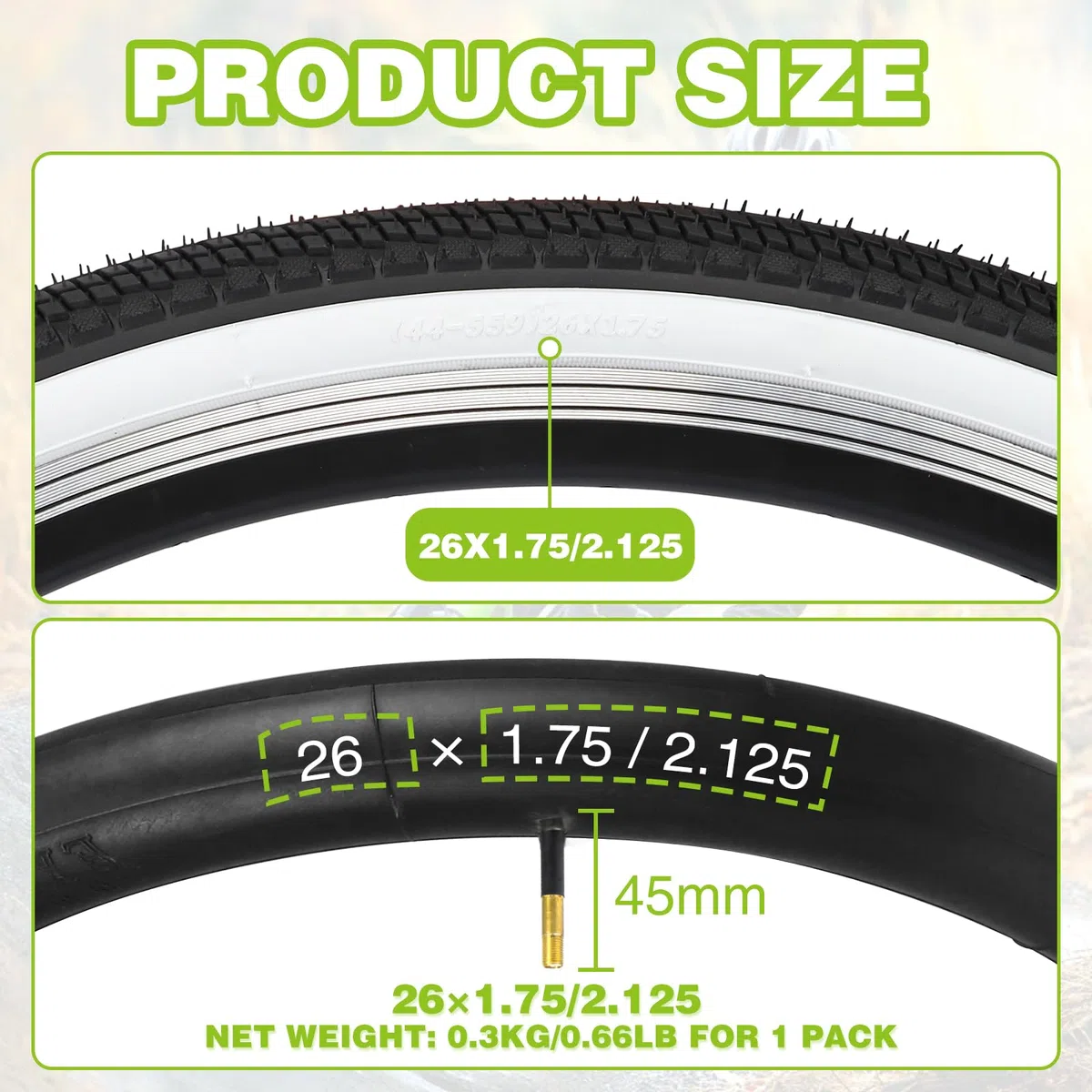 1/2 Set 26x1.75 pulgadas MTB Fahrradreifen+ 26x1.75/2.125 Zoll Fahrradschlauch + 2xReifenheber Fahrradmantel MTB Bike Tires Reifen für Mountain Bike/Citybike / Rennrad