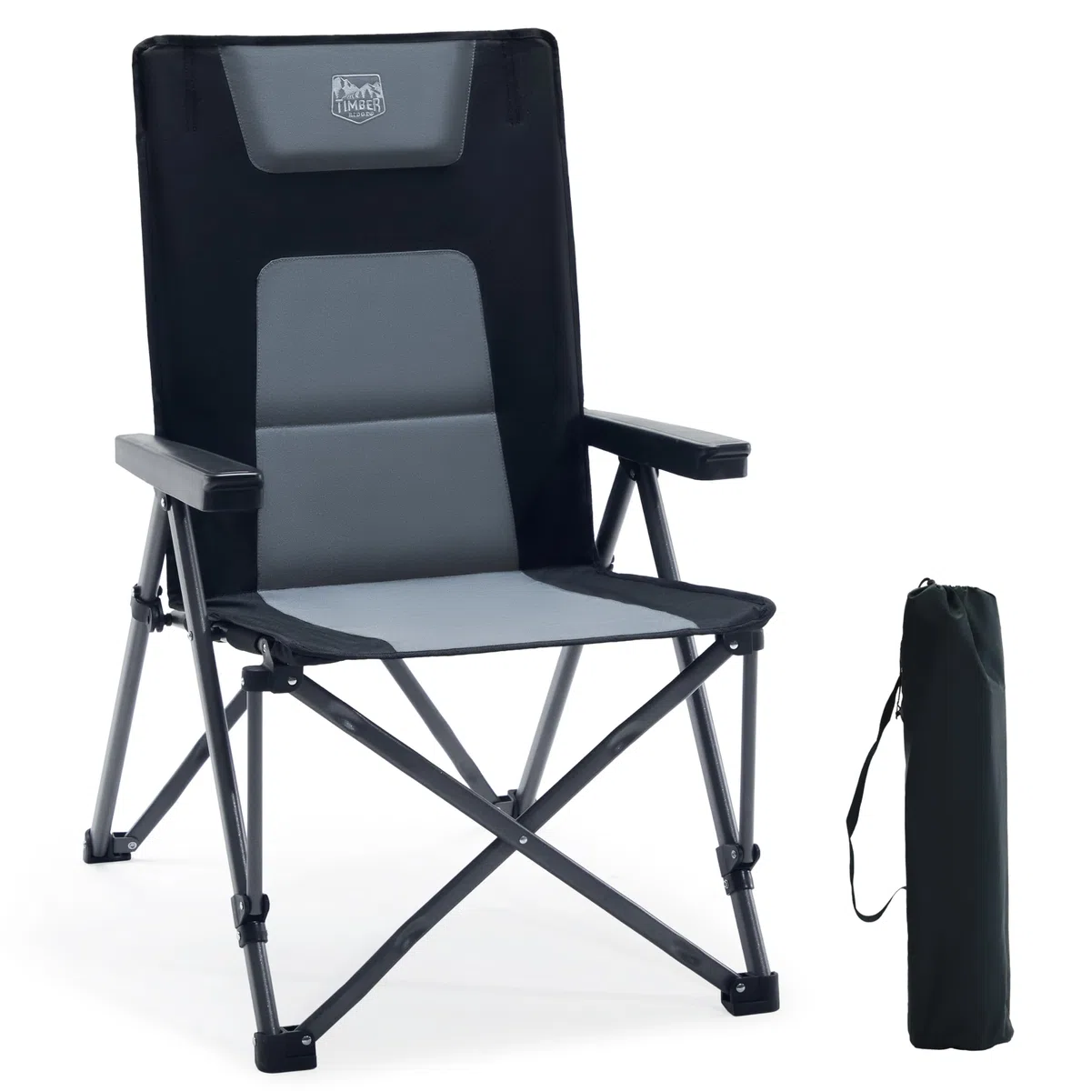TIMBER RIDGE Silla de camping plegable de 260 kg, respaldo alto ajustable en 4 posiciones silla plegable acolchada, respaldo alto con bolsa de transporte silla de camping para jardín, balcón, caravana