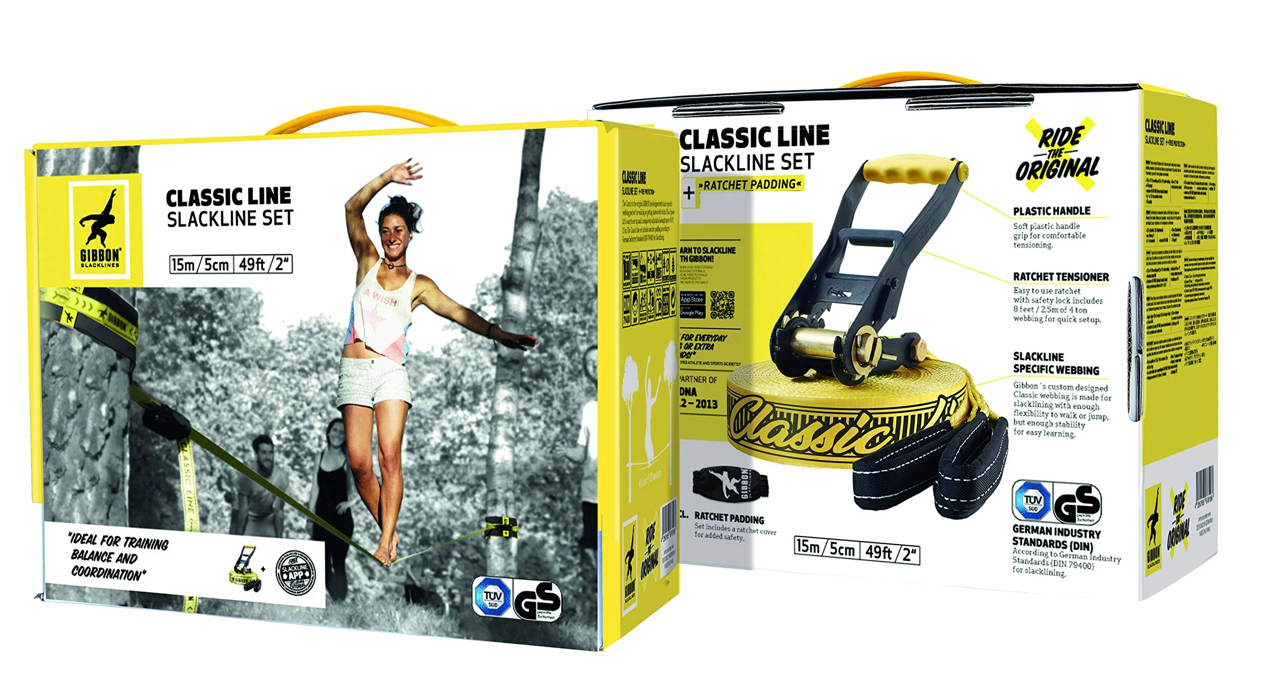 Gibbon Slacklines Gibbon Slacklines Classic - Juego de Slackline (15 m), Color Amarillo