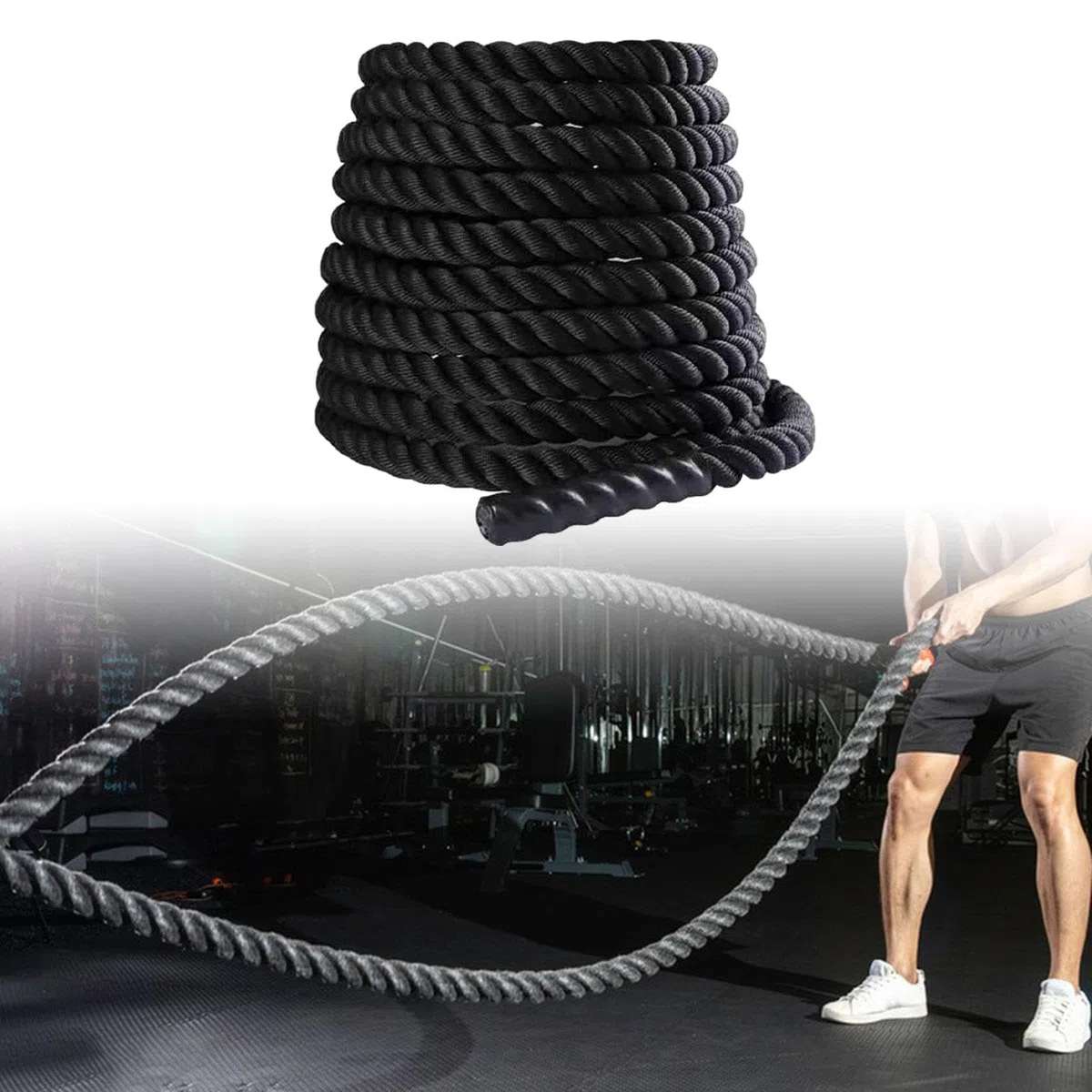 Cuerda de Batalla Cuerda de Ejercicio Cuerda de Escalada Duradera Cuerda de Entrenamiento Ejercicio Cuerdas Pesadas, 25 mm x 2.8 m Negro