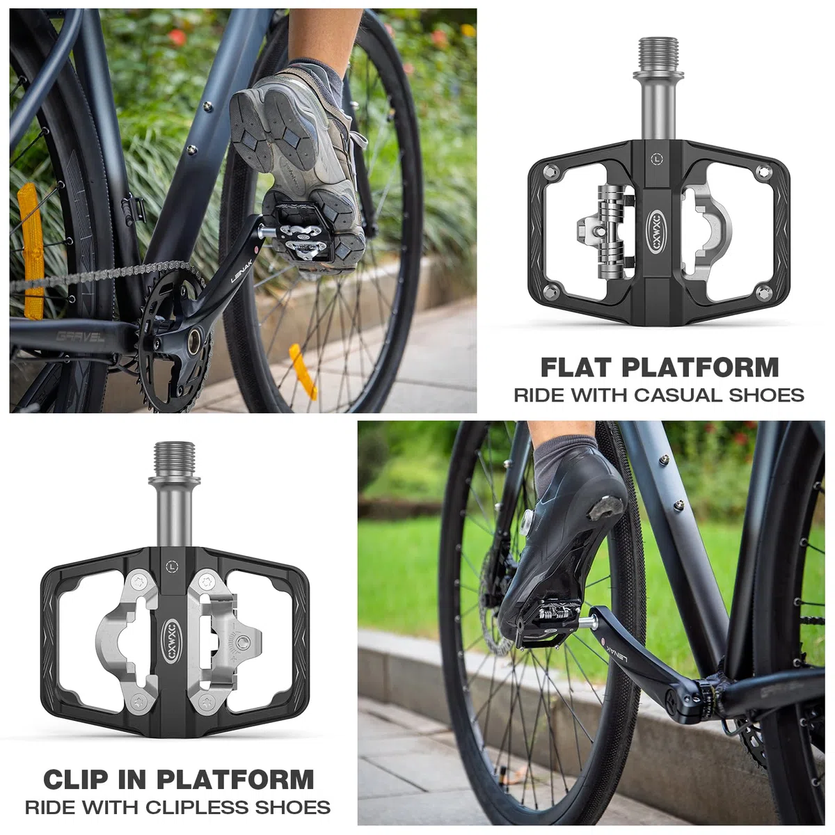 Pedales para Bicicleta de montaña compatibles con calas Shimano SPD - Pedales de Doble Cara Plataforma y automáticos, Pedales de Plataforma de 9/16” y automáticos para Carretera, MTB