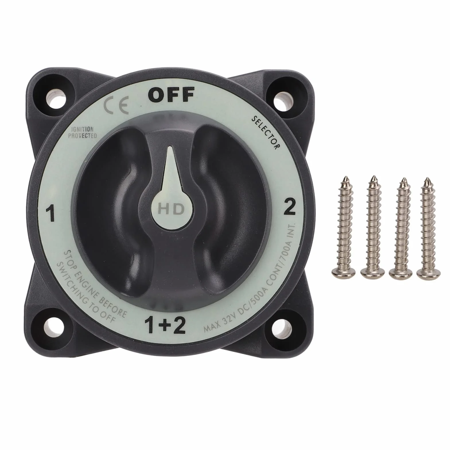 Interruptor de Desconexión de Batería Marina 500A Pesada con Selector de 4 Posiciones para Vehículos Recreativos y Botes, ABS y Construcción de Cobre Estable, Rendimiento Impermeable Confiable