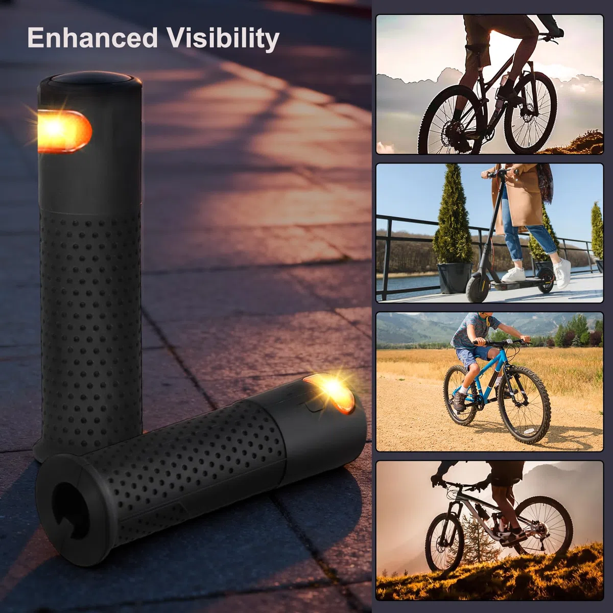 Señal de giro inalámbrica con control remoto para scooter, elegante y funcional, empuñaduras de manillar de scooter eléctrico con luces intermitentes integradas